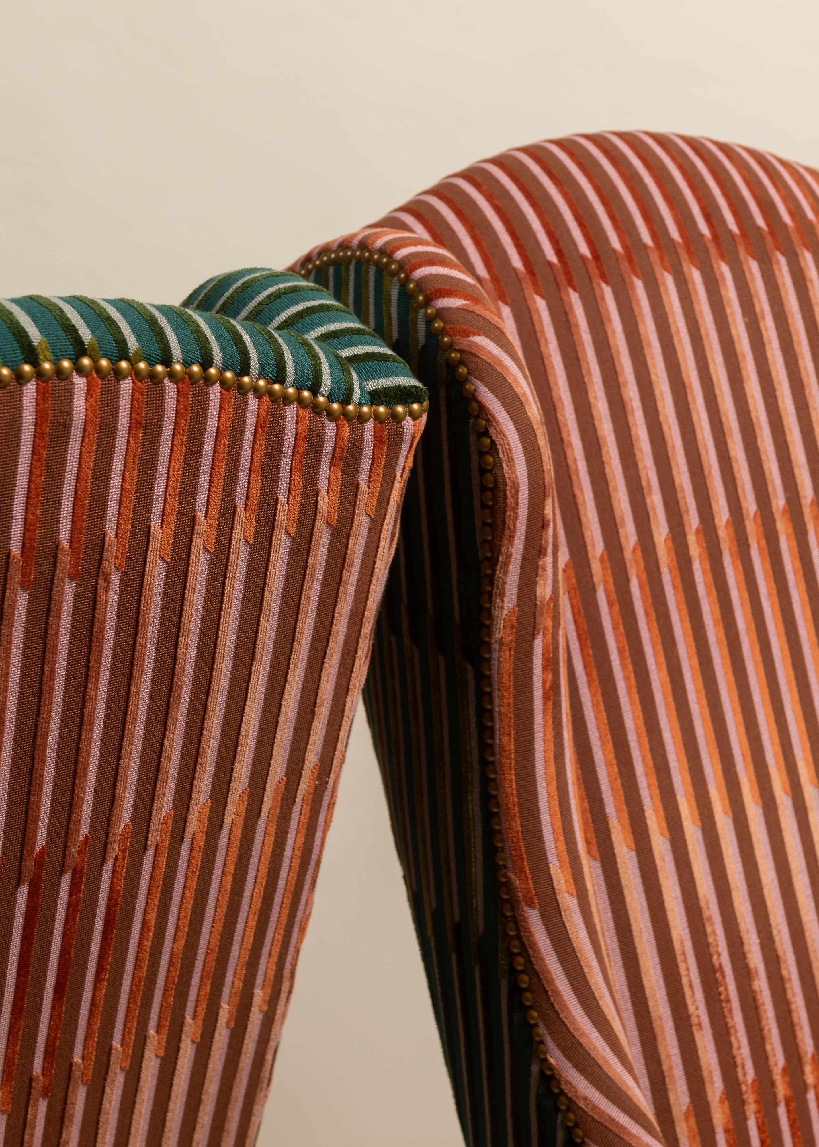 Pair of Georgian Style Wing Chairs recently covered with upholstery designed by Ken Fulk X Pierre Frey, 