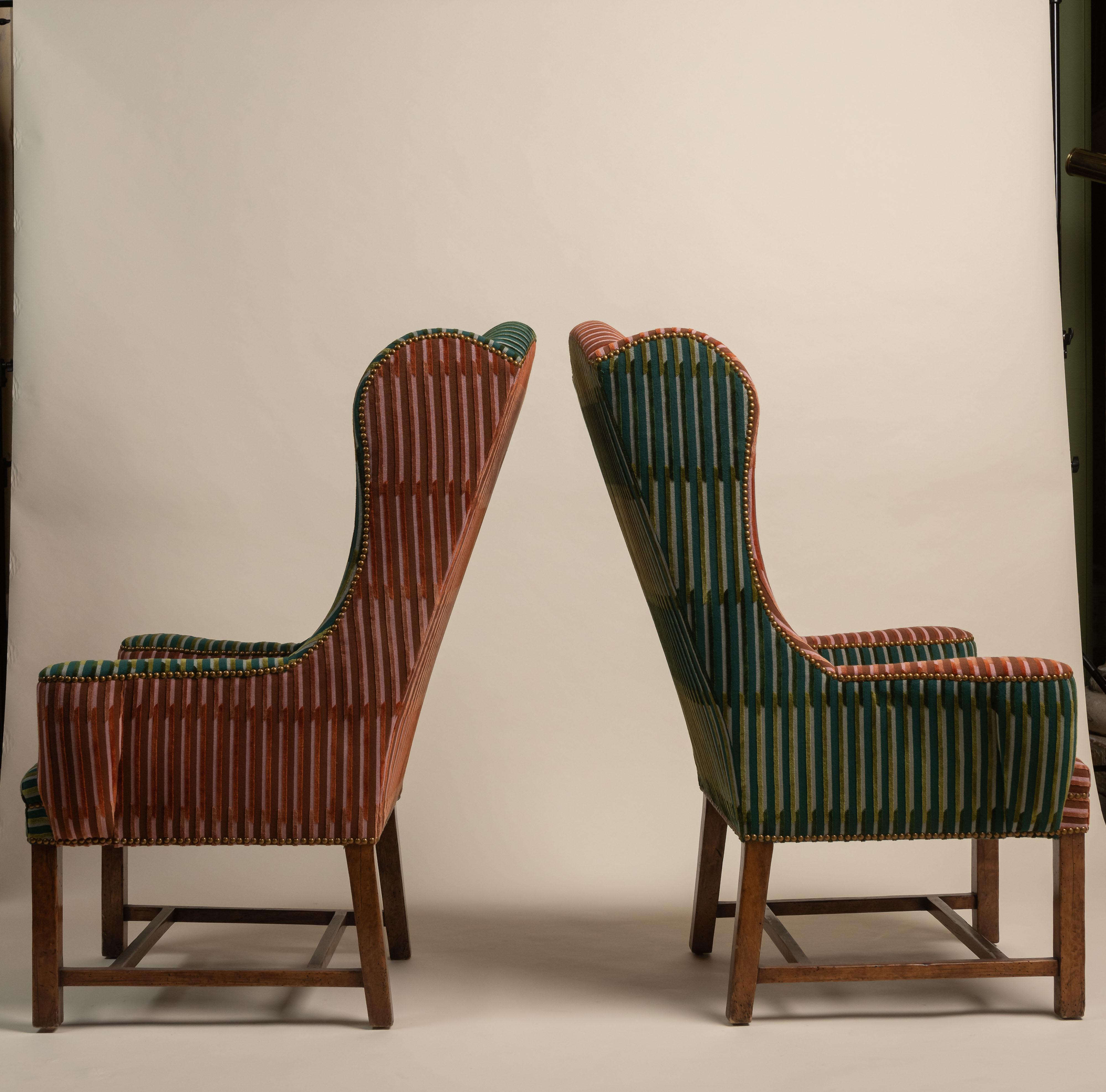 Georgian Pair of Ken Fulk X Pierre Frey Wing Chairs, 21st Century For Sale