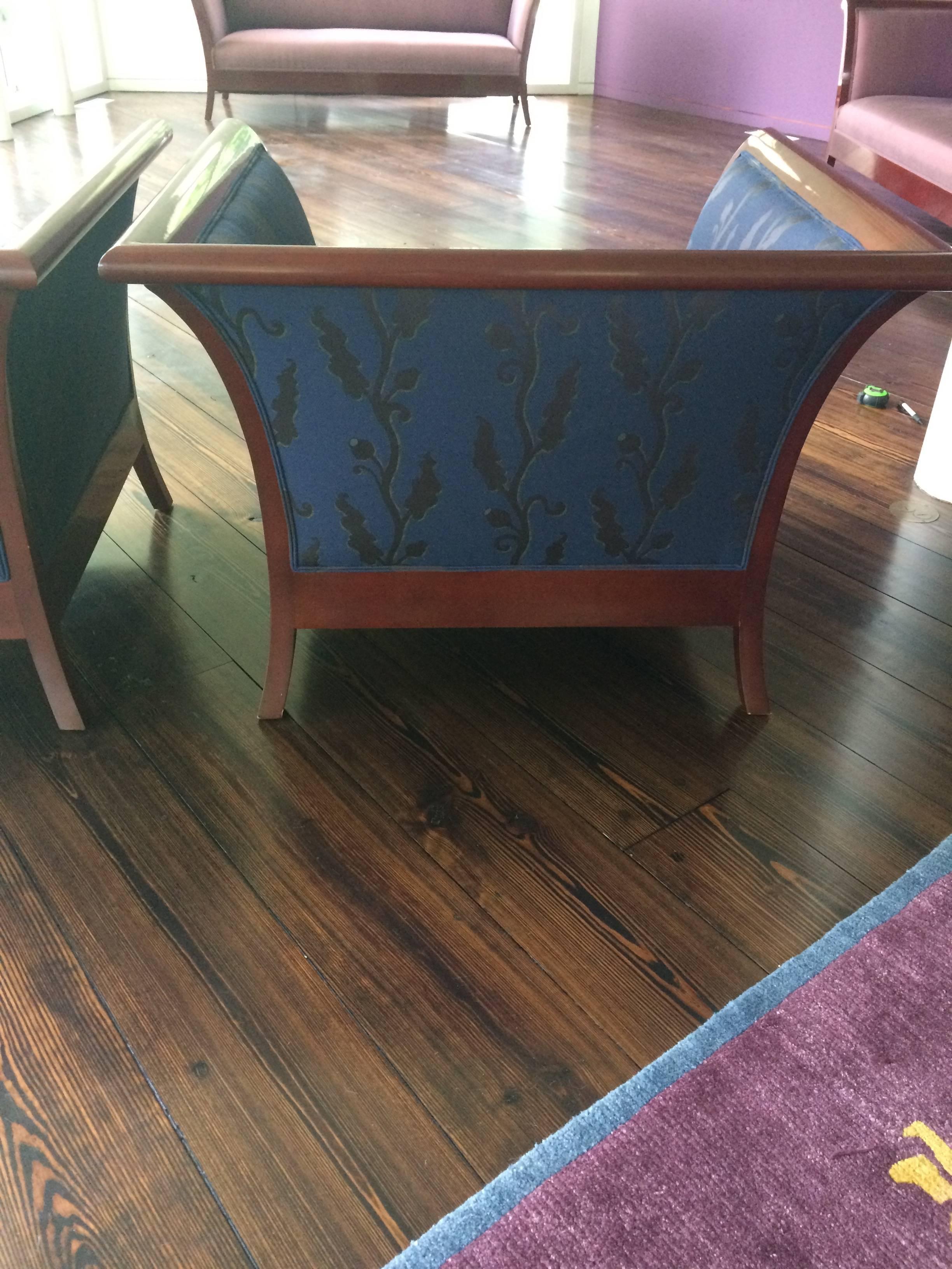 Late 20th Century Pair of Kenneth Winslow Art Deco Inspired Big Deep and Box Shaped Club Chairs