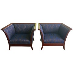  Pair of Kenneth Winslow Art Deco Inspired Big Deep and Box Shaped Club Chairs