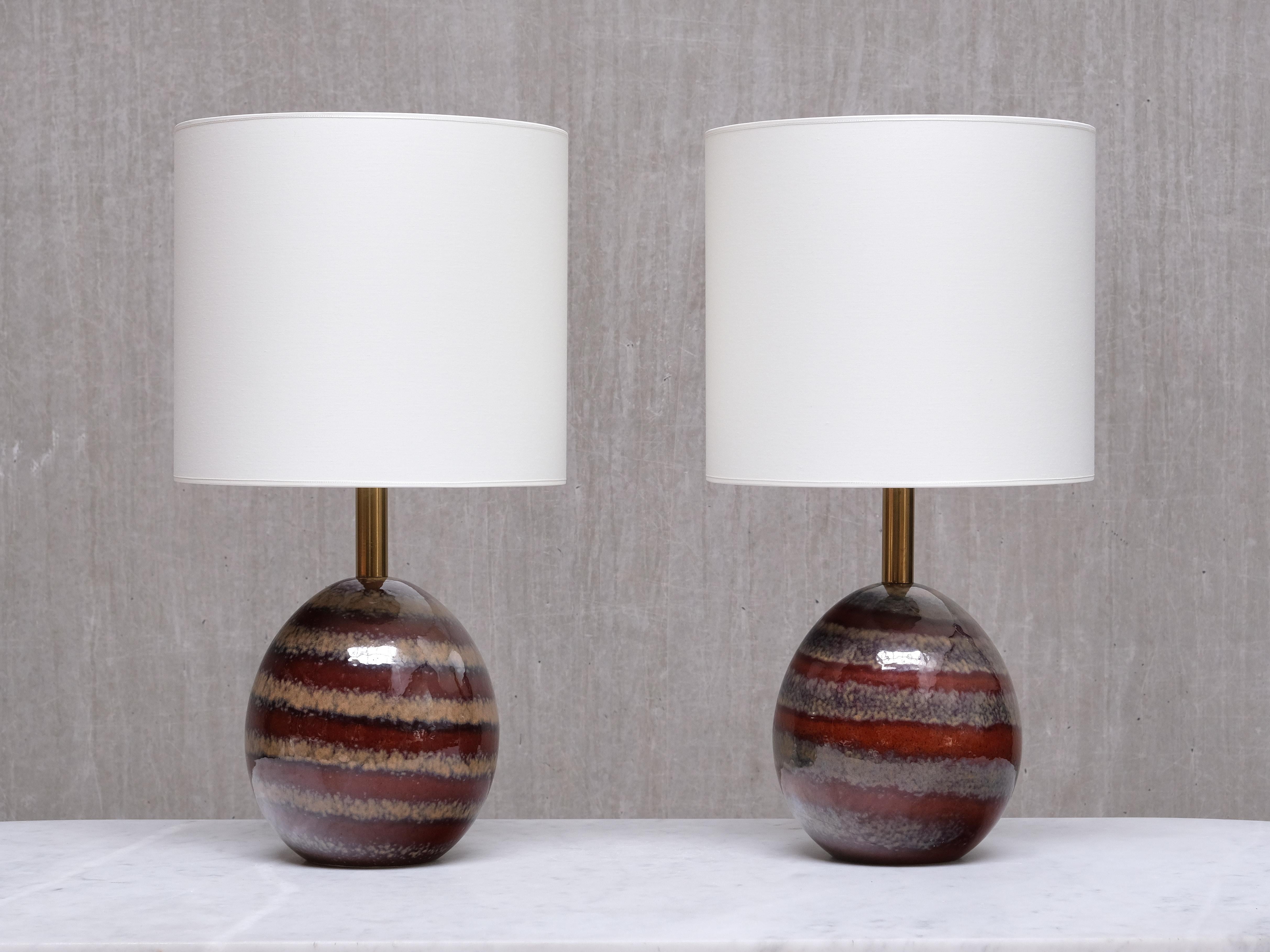 Paire de lampes de table ovales en céramique émaillée de Kent Eriksson, Designhuset, Suède, années 1970 en vente 4