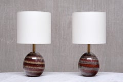 Pair of Kent Eriksson Glazed Ceramic Oval Table Lamps, Designhuset, Sweden 1970s