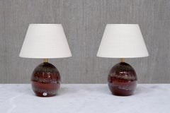 Pair of Kent Eriksson Glazed Ceramic Oval Table Lamps, Designhuset, Sweden 1970s