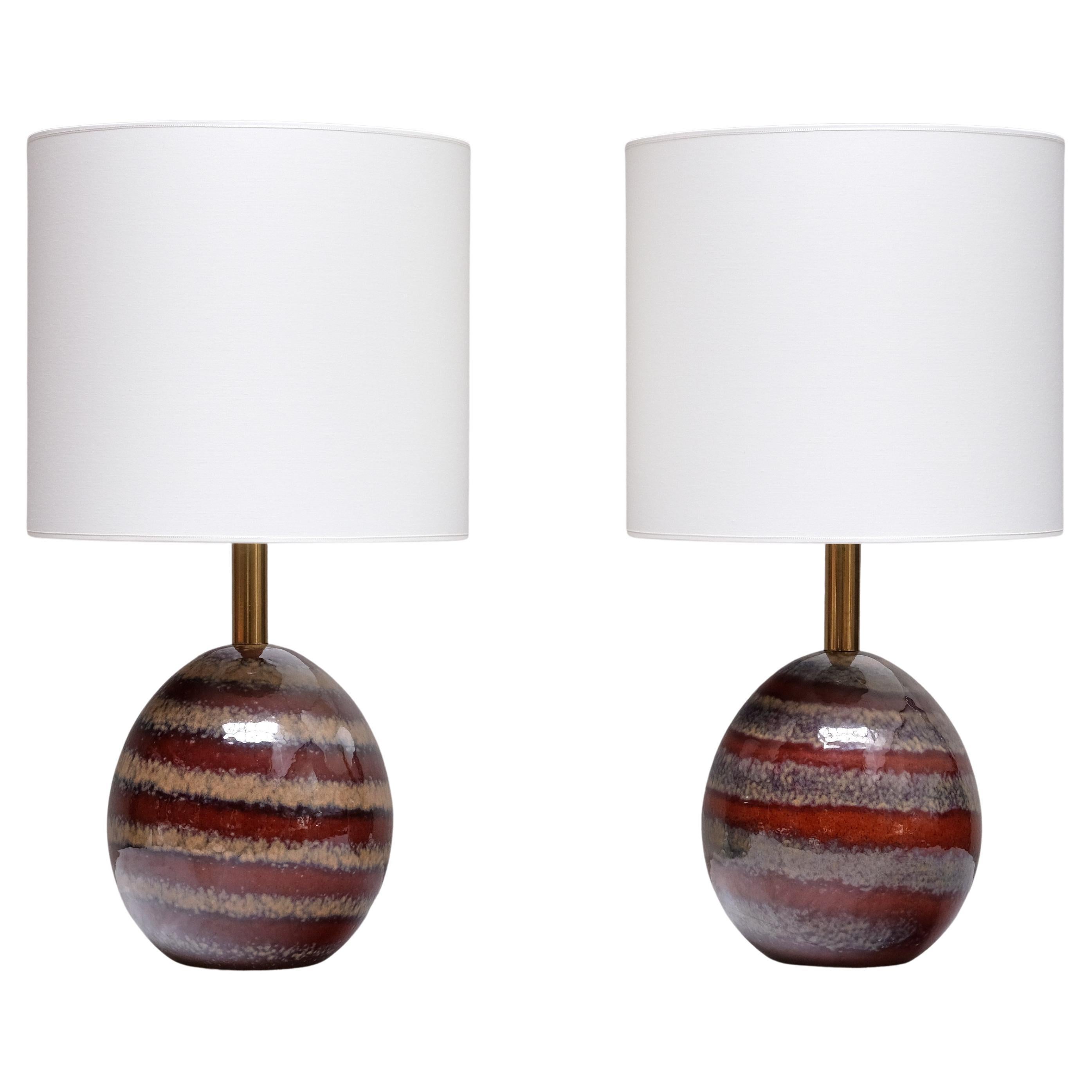 Paire de lampes de table ovales en céramique émaillée de Kent Eriksson, Designhuset, Suède, années 1970 en vente