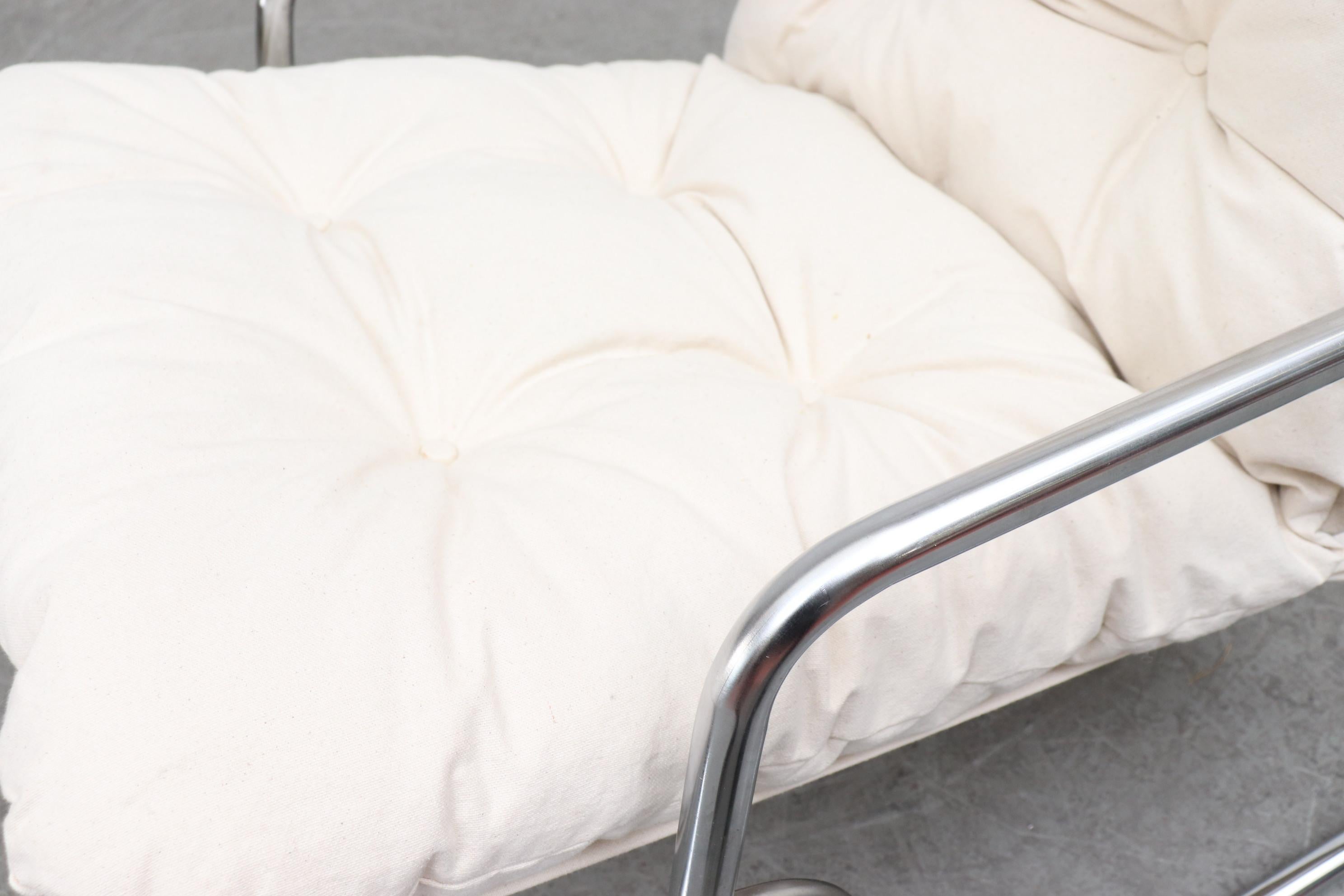 Pair of Kho Liang Ie Inspired Chrome and Canvas Upholstered Lounge Chairs 5