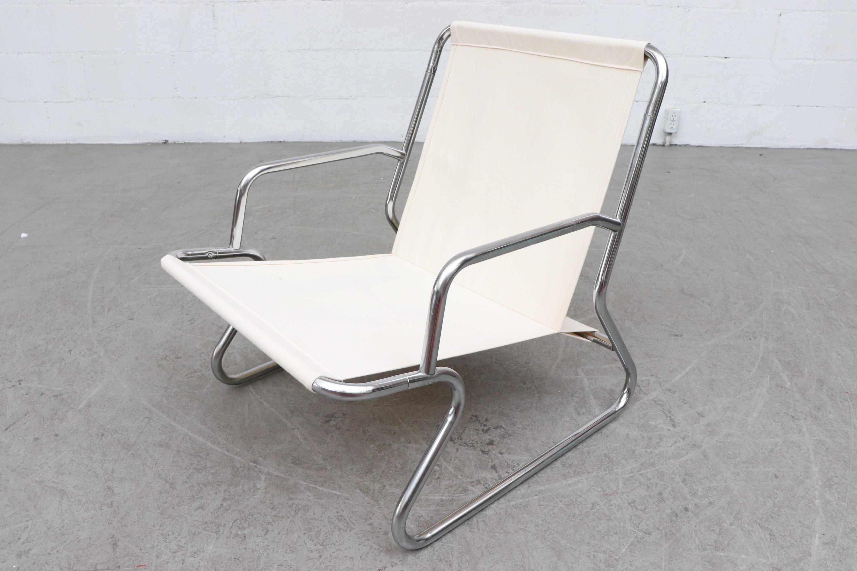 Pair of Kho Liang Ie Inspired Chrome and Canvas Upholstered Lounge Chairs 7