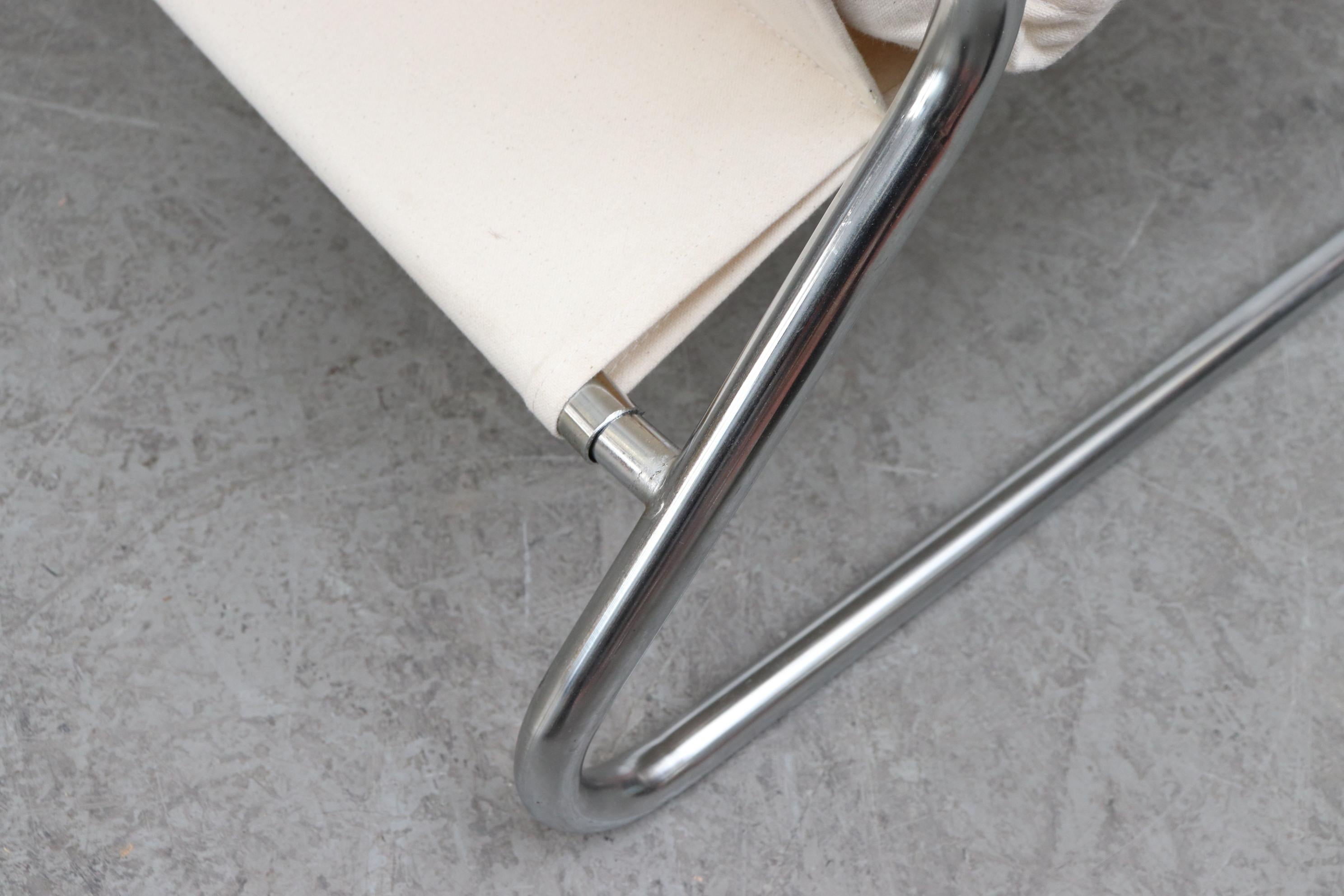 Pair of Kho Liang Ie Inspired Chrome and Canvas Upholstered Lounge Chairs 11
