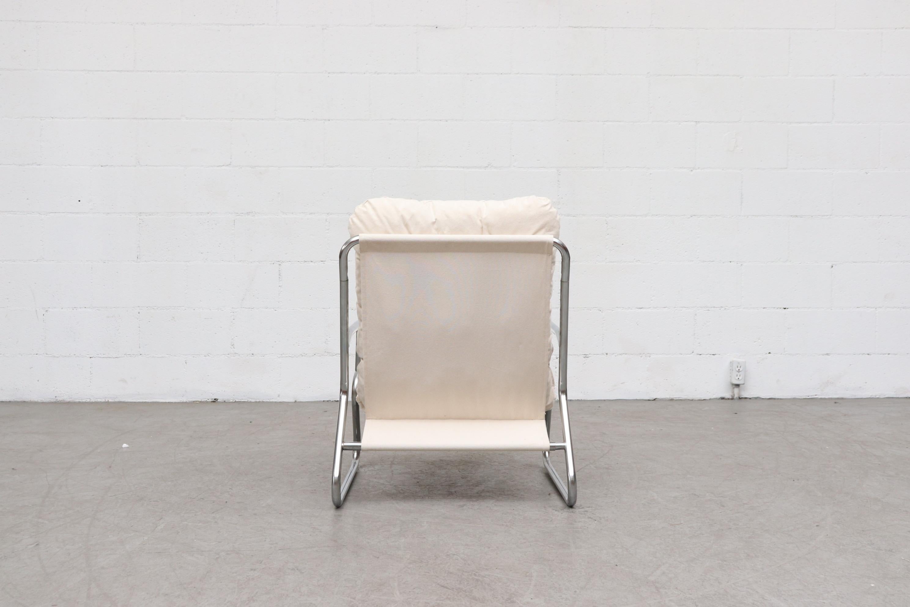 Late 20th Century Pair of Kho Liang Ie Inspired Chrome and Canvas Upholstered Lounge Chairs