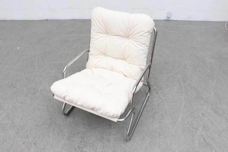 Pair of Kho Liang Ie Inspired Chrome and Canvas Upholstered Lounge Chairs 2
