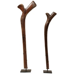Pair of Kiakavo Wooden Clubs from Fiji on Custom Metal Stands