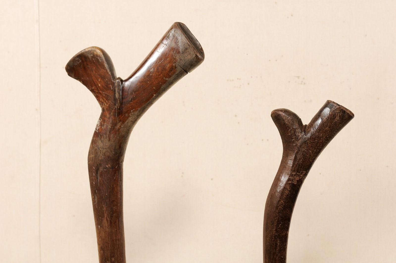 20th Century Pair of Kiakavo Wooden Clubs from the Fiji Islands on Custom Black Stands For Sale