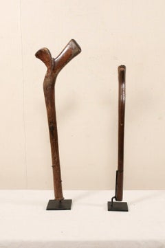 Pair of Kiakavo Wooden Clubs from Fiji on Custom Metal Stands