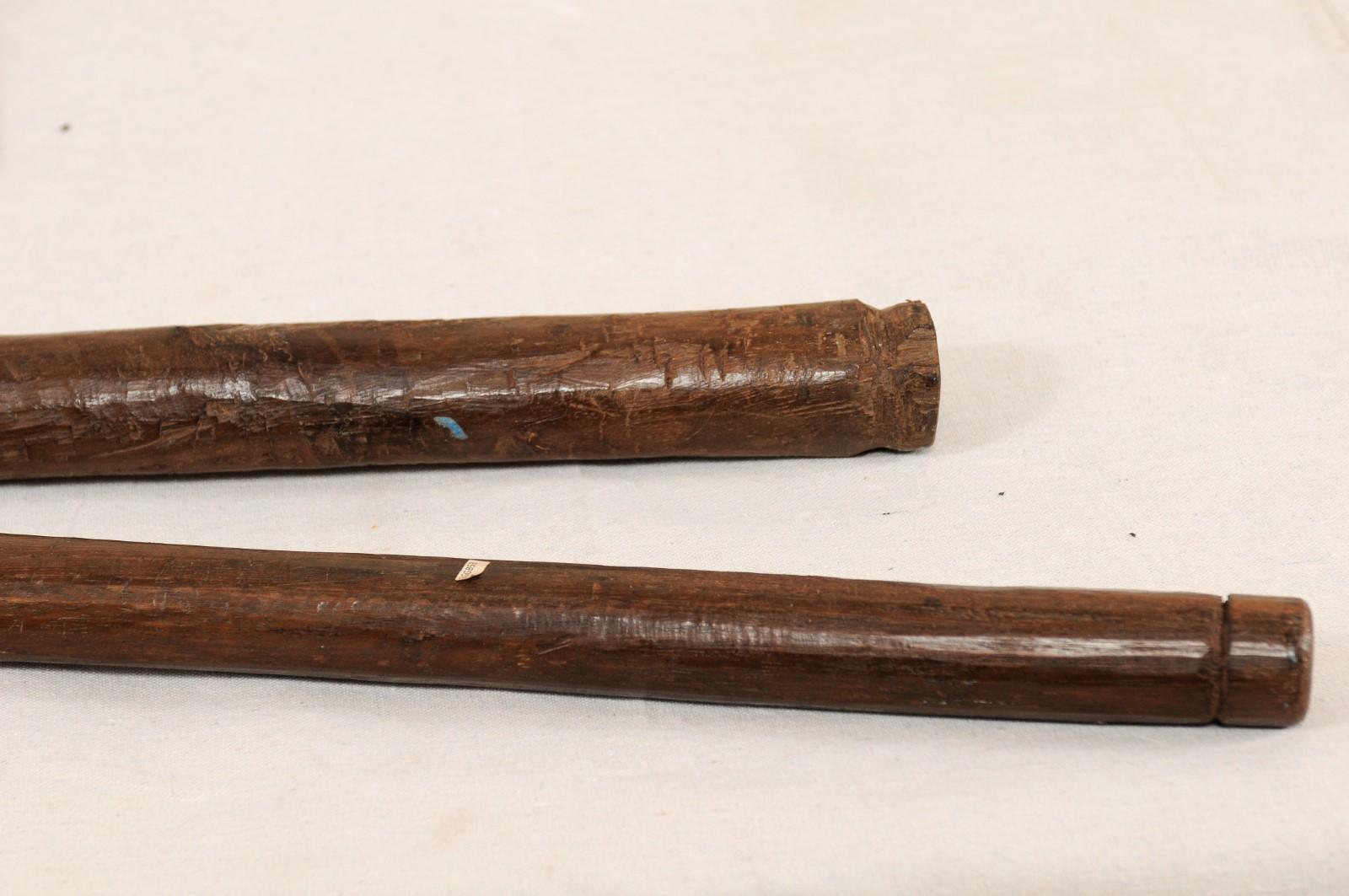 Fijian Pair of Kiakavo Wooden Clubs from the Fiji Islands on Custom Black Stands For Sale