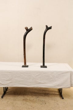 Pair of Kiakavo Wooden Clubs from the Fiji Islands on Custom Stands
