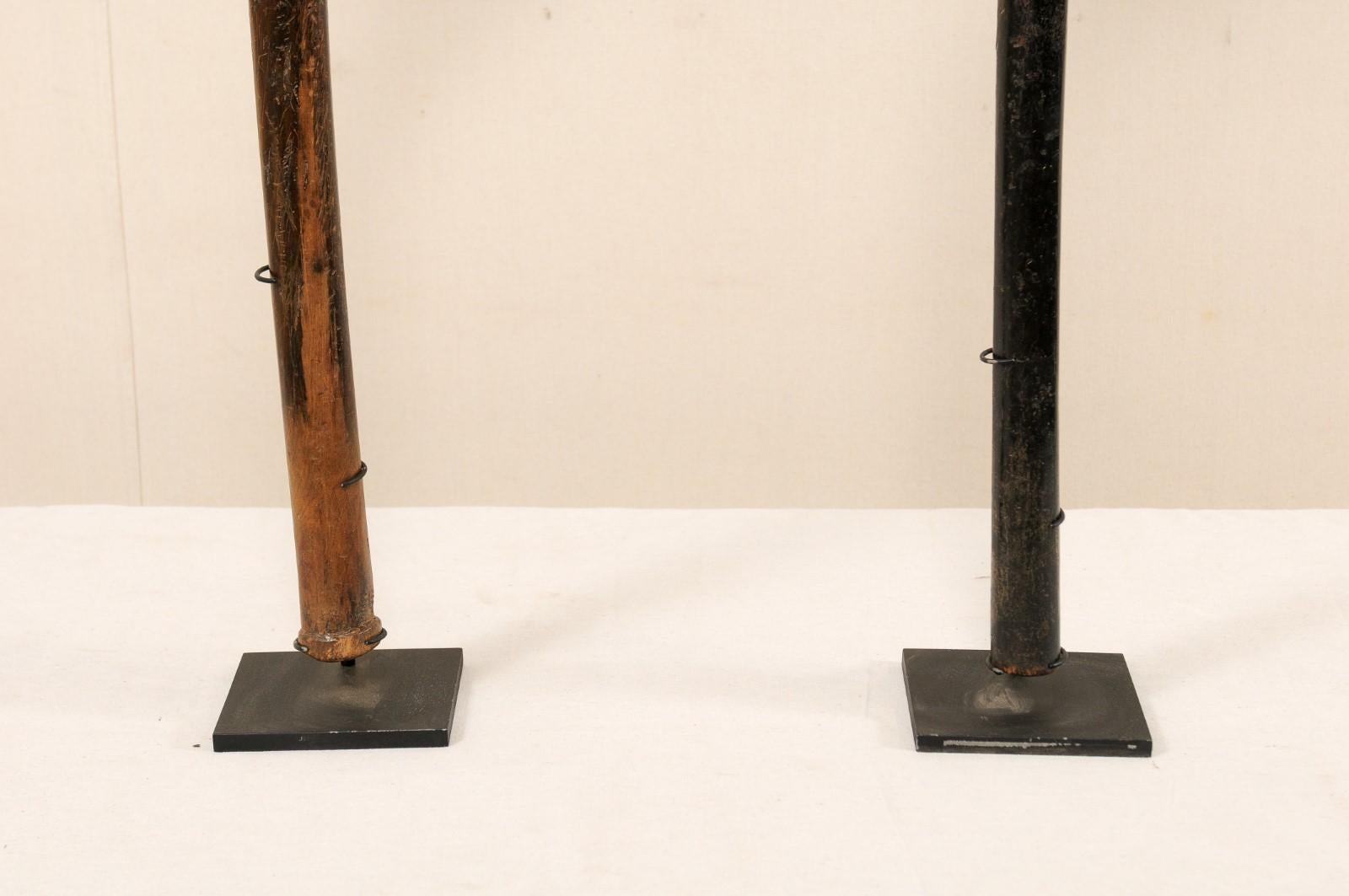 Pair of Kiakavo Wooden Clubs from the Fiji Islands on Custom Stands In Good Condition For Sale In Atlanta, GA