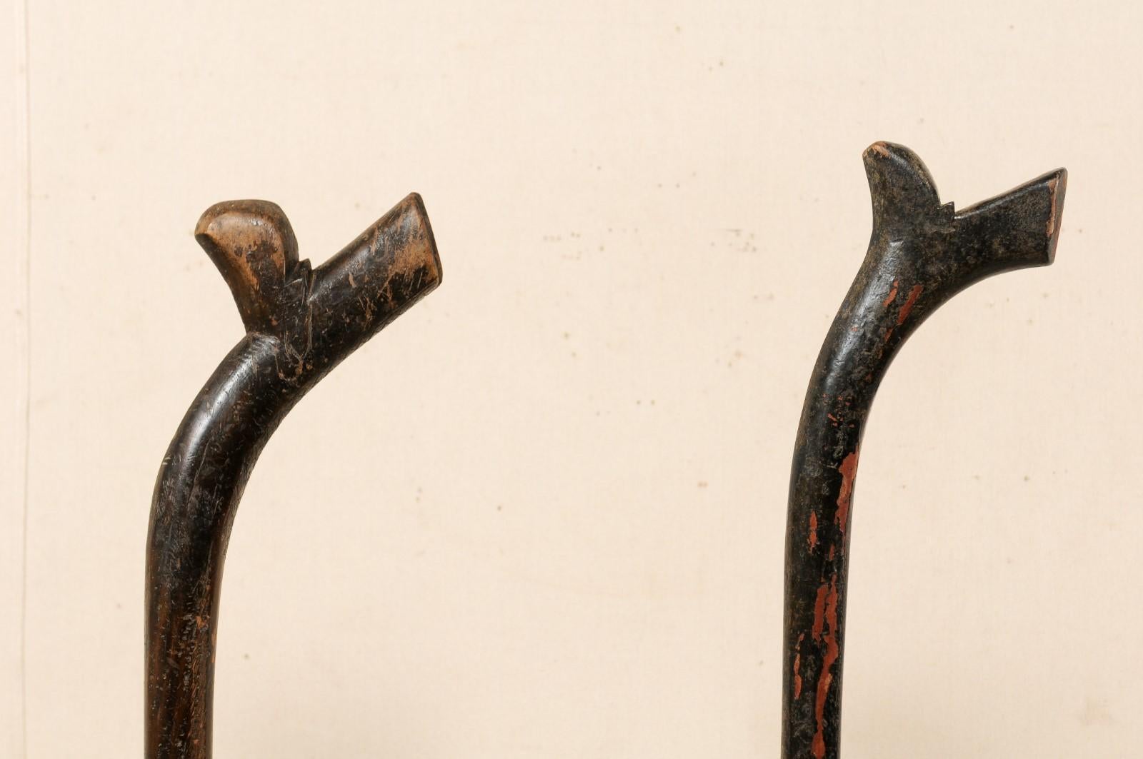 20th Century Pair of Kiakavo Wooden Clubs from the Fiji Islands on Custom Stands For Sale