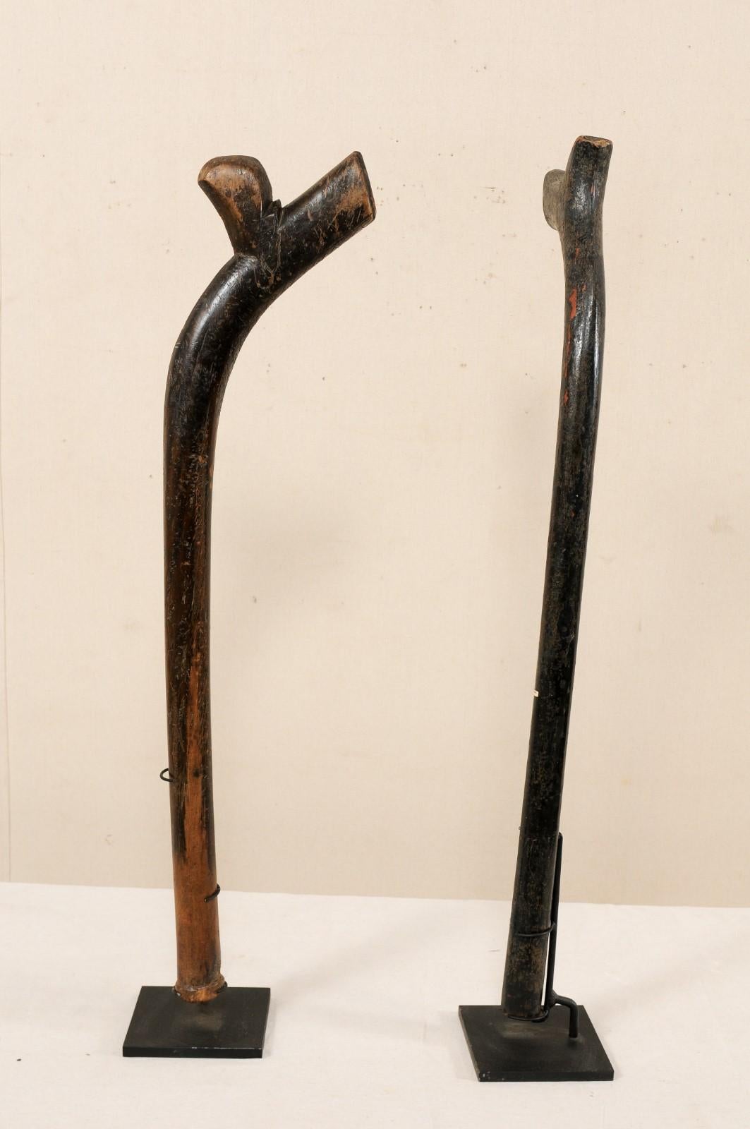 Pair of Kiakavo Wooden Clubs from the Fiji Islands on Custom Stands For Sale 1