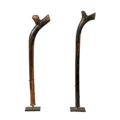Vintage Pair of Kiakavo Wooden Clubs from the Fiji Islands on Custom Stands