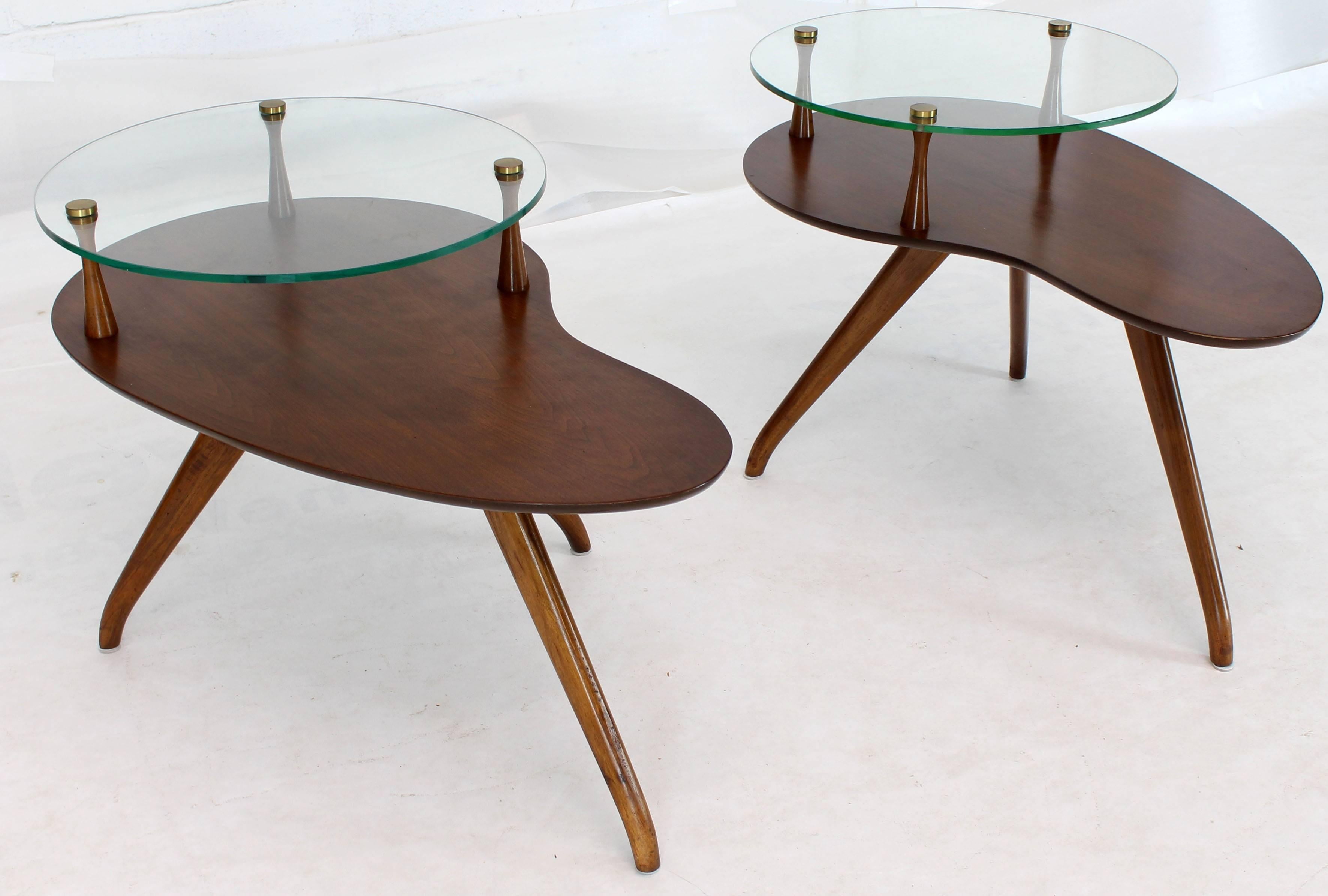 American Pair of Kidney Organic Shape Two-Tier Tri-Legged Side Tables For Sale
