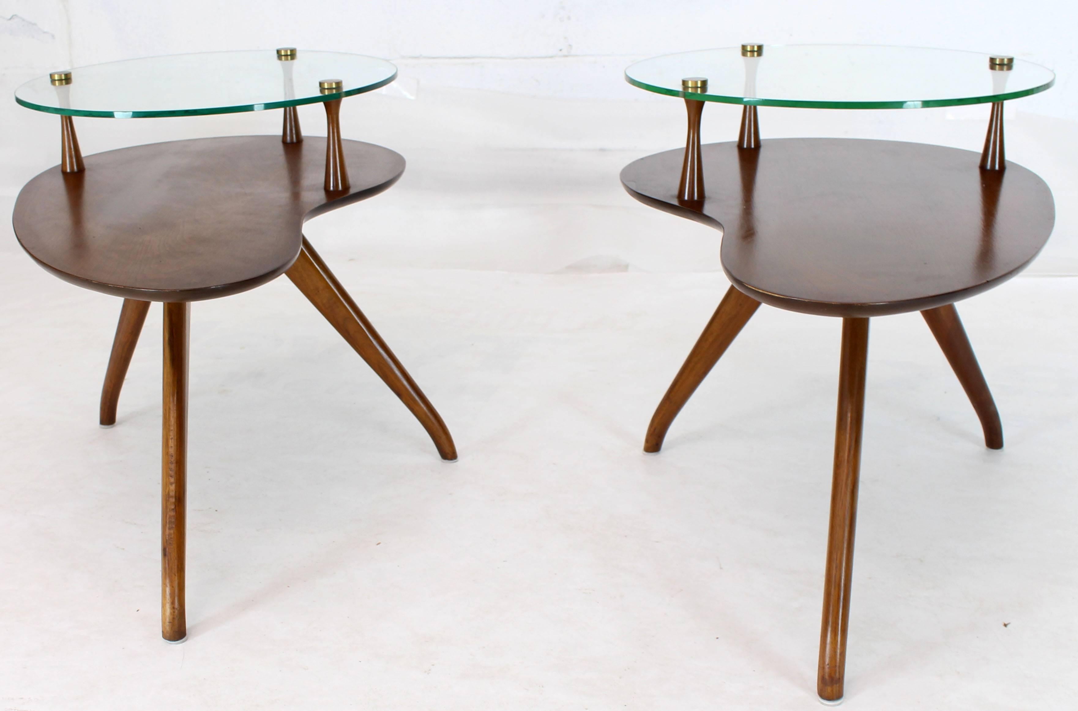 Lacquered Pair of Kidney Organic Shape Two-Tier Tri-Legged Side Tables For Sale