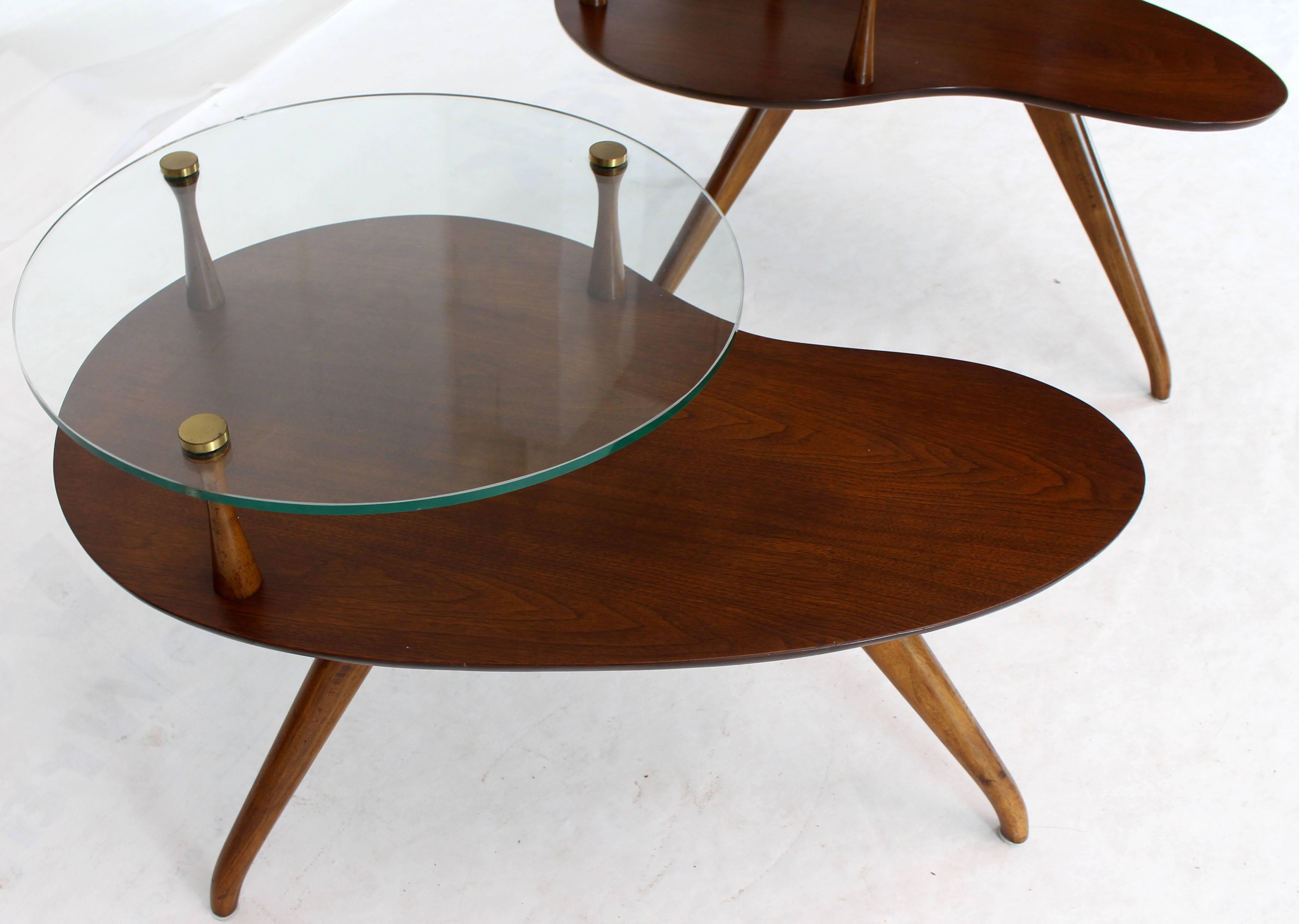 20th Century Pair of Kidney Organic Shape Two-Tier Tri-Legged Side Tables For Sale