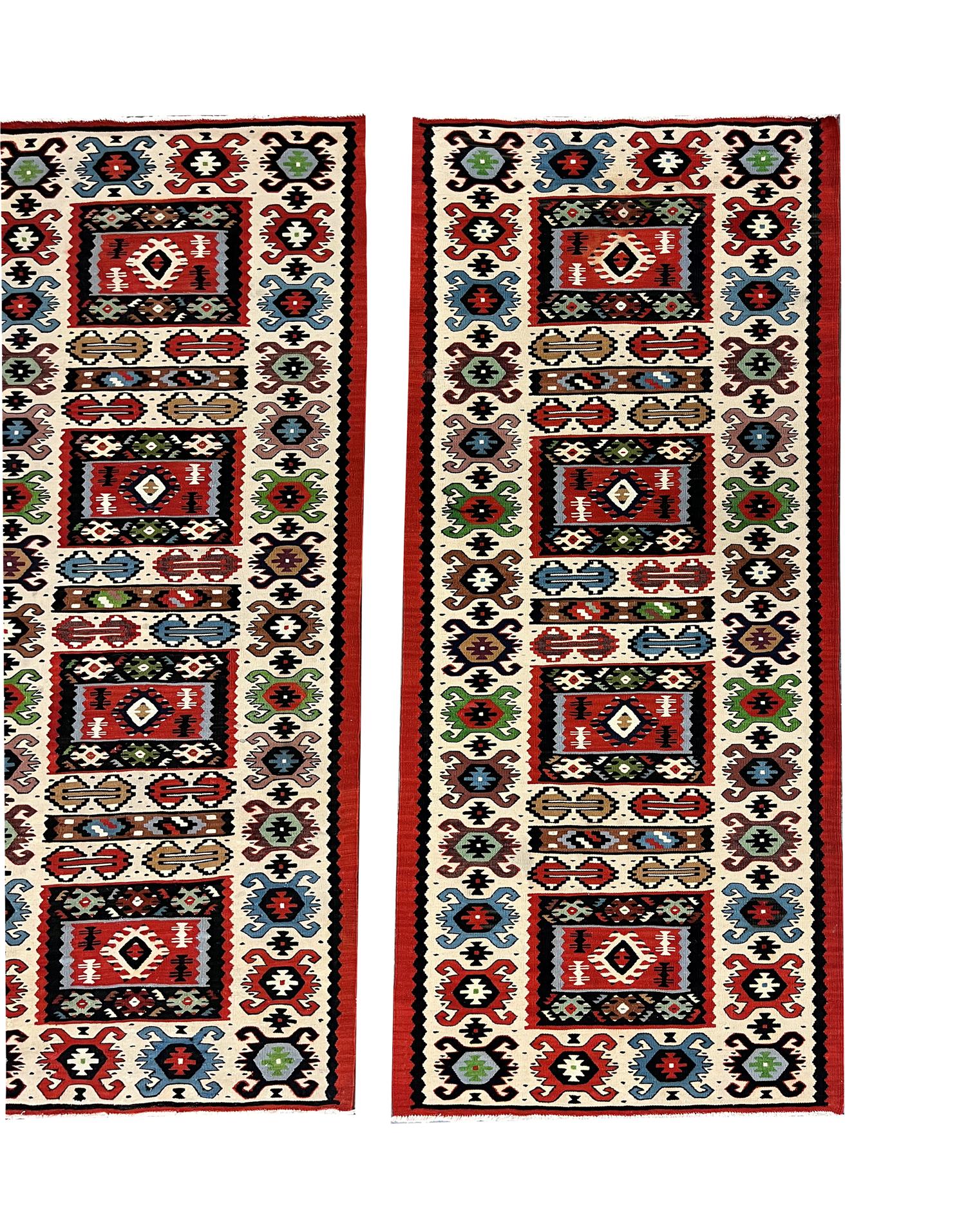 Hand-Woven Pair of Kilims Traditional Handmade Red Wool Turkish Runner Rugs For Sale