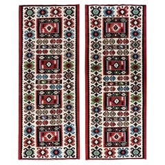 Paire de tapis de couloir traditionnels turcs Kilims en laine rouge fabriqués à la main