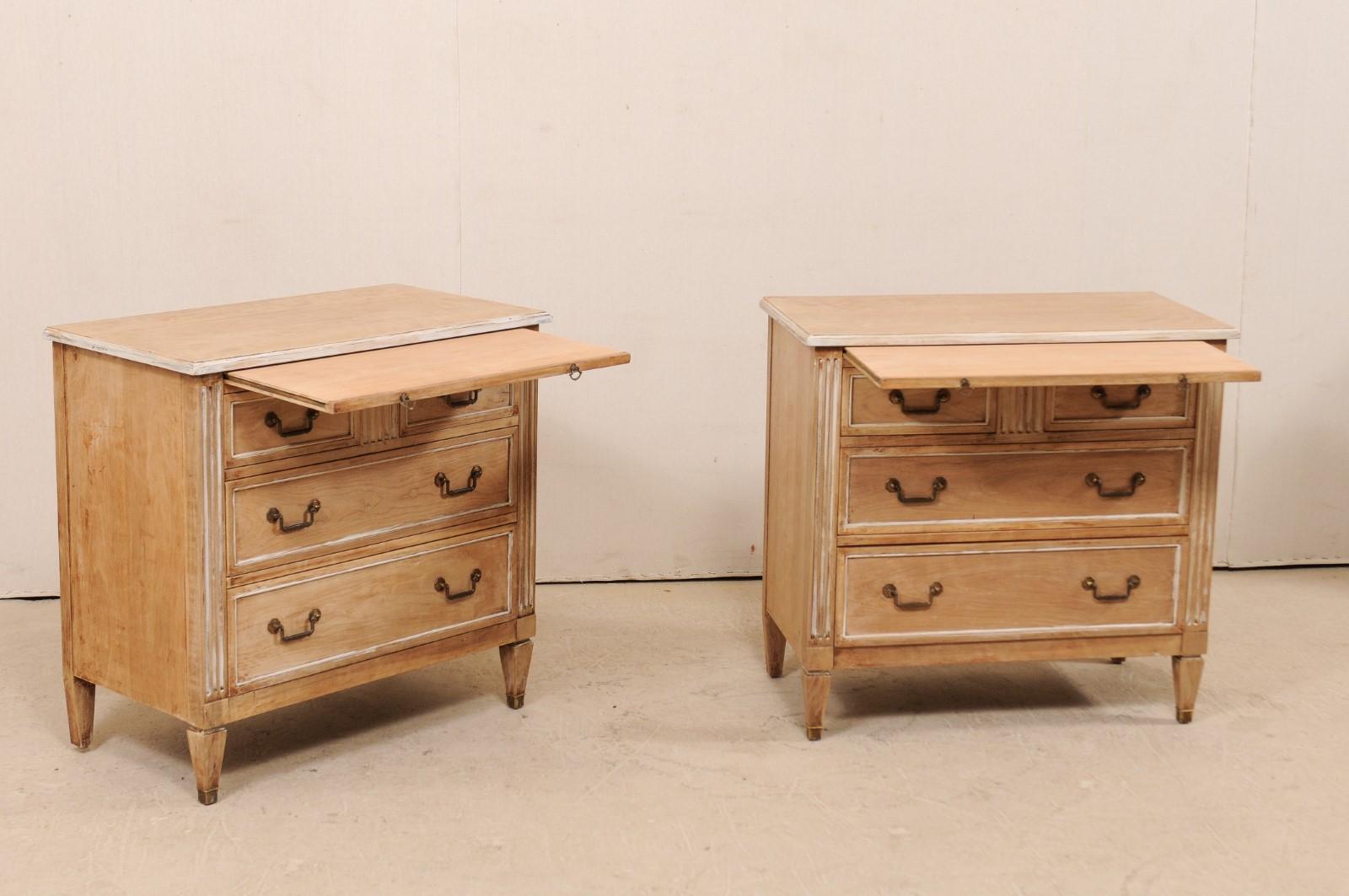 Pair of Kindel Bleached Wood Chests with Fluted Details In Good Condition In Atlanta, GA