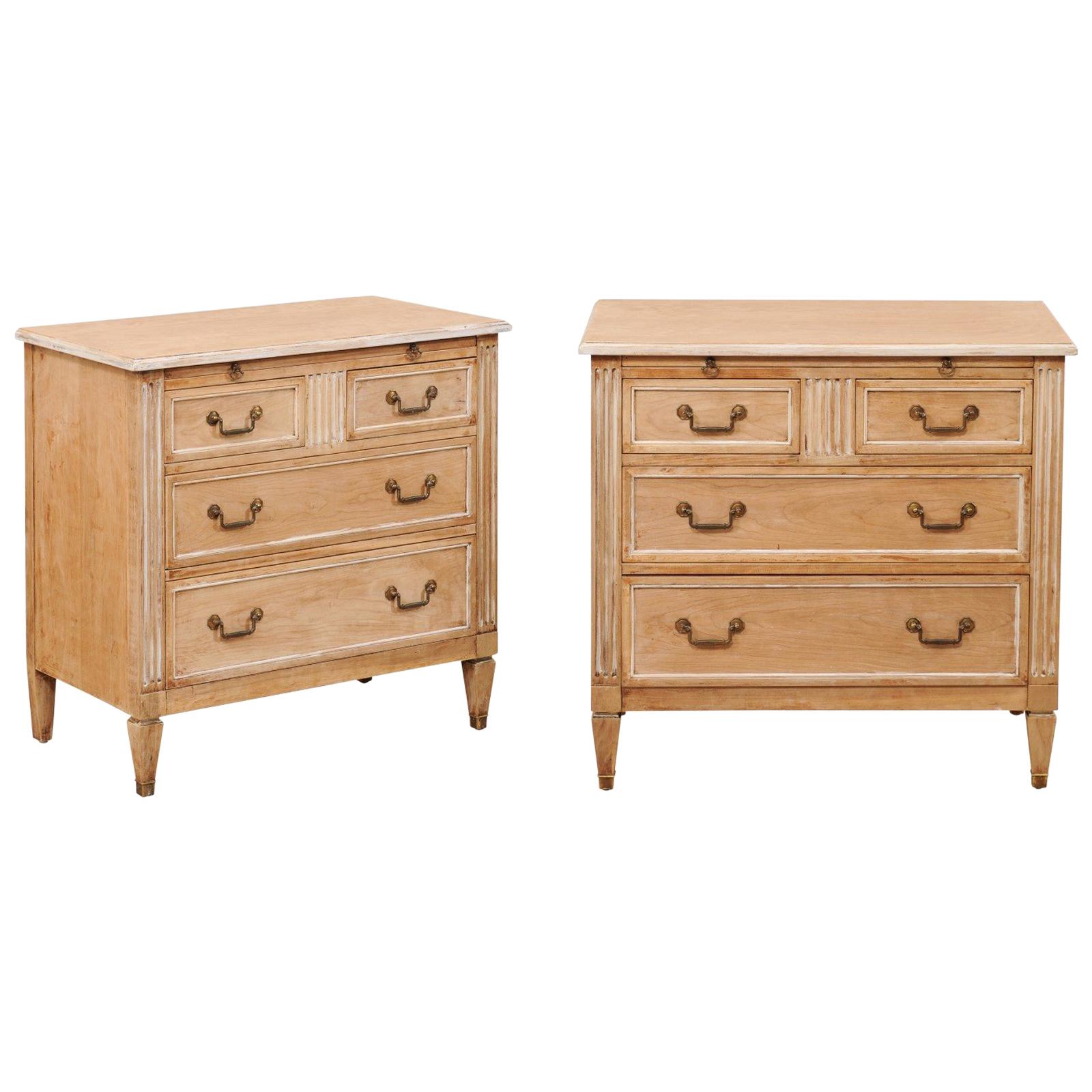 Pair of Kindel Bleached Wood Chests with Fluted Details