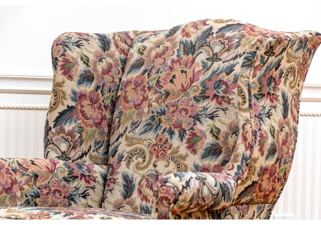 Pair Of Kindel Chippendale Style Upholstered Wing Chairs For Sale 2