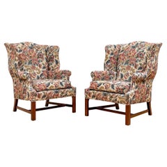 Pair Of Kindel Chippendale Style Upholstered Wing Chairs