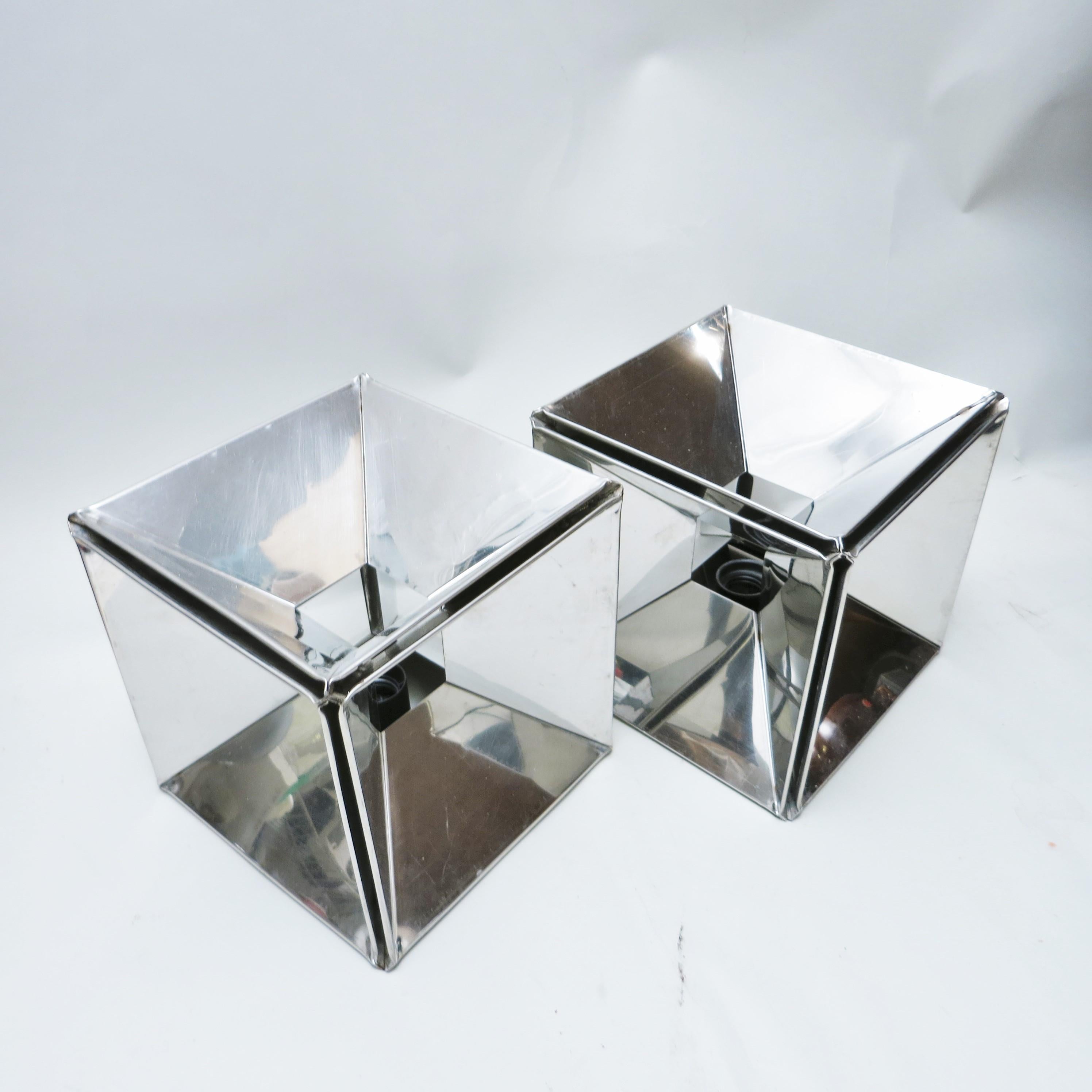 Metal Pair of Kinetic Cube Chrome Lamps of the 1970s
