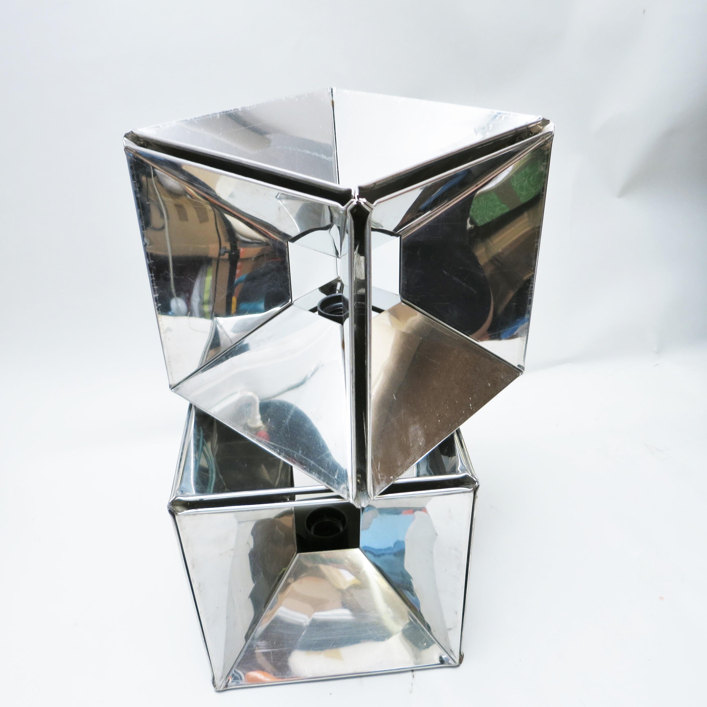 Pair of Kinetic Cube Chrome Lamps of the 1970s 1
