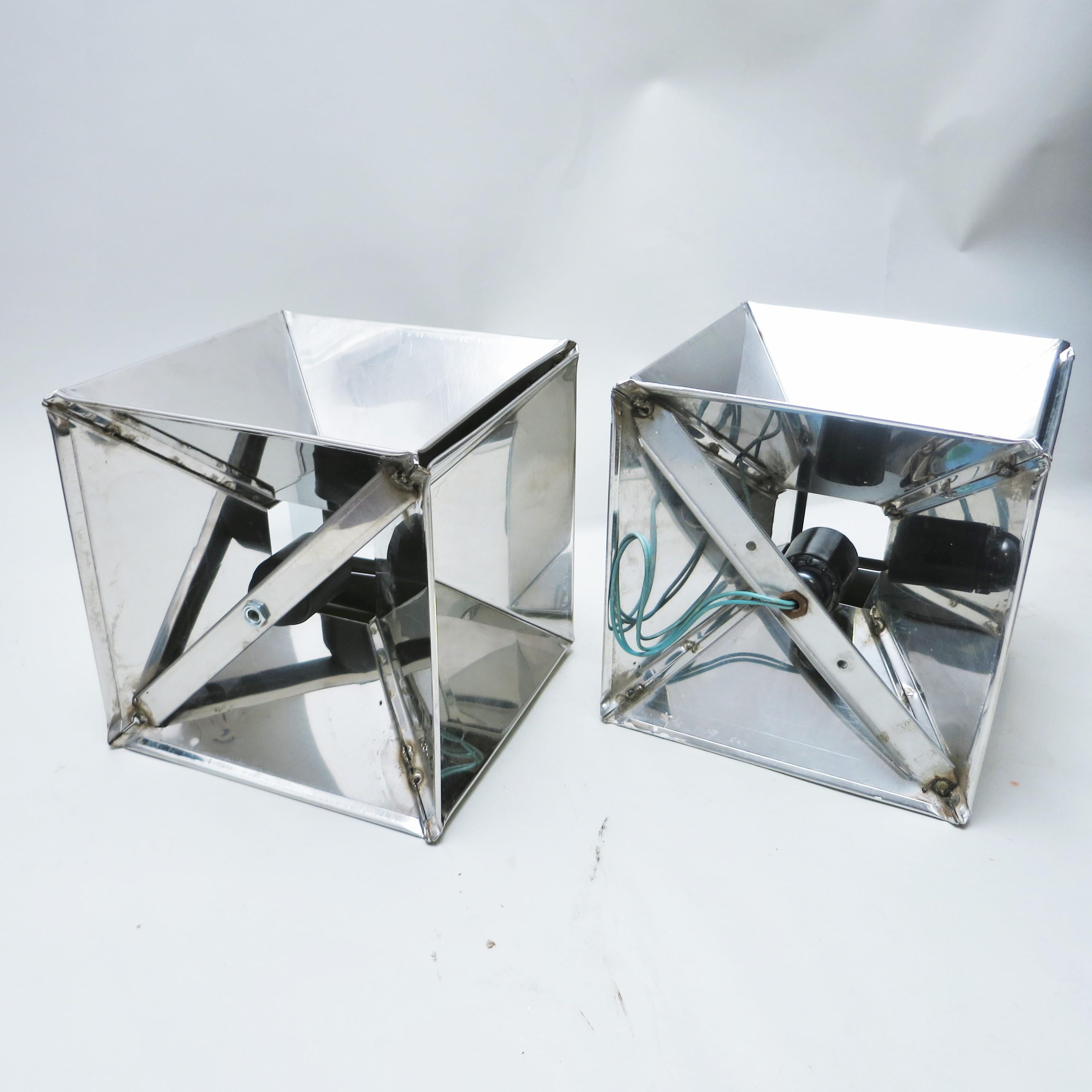 Pair of Kinetic Cube Chrome Lamps of the 1970s 2