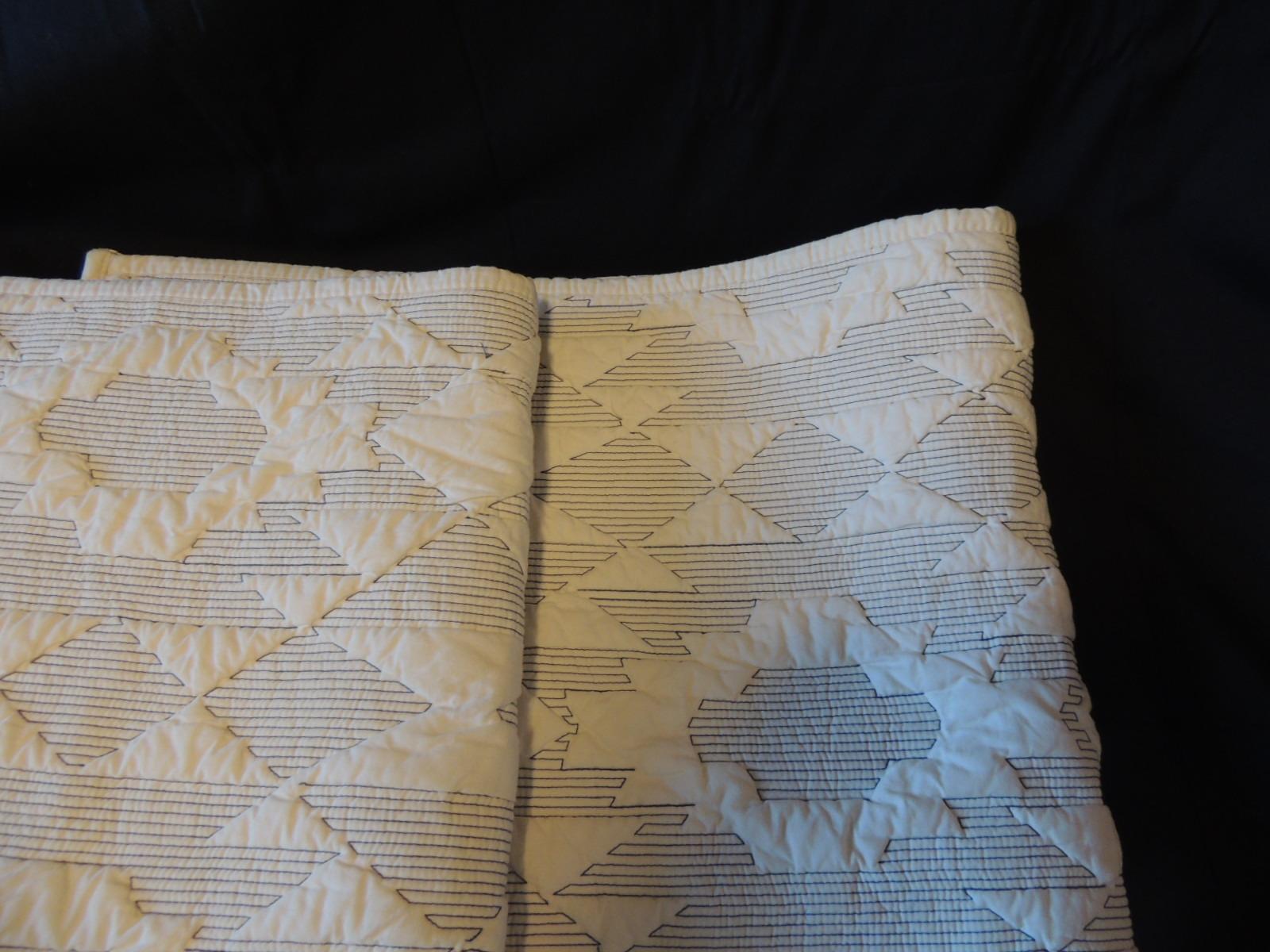 Pair of king size Pendleton quilted pillow cases.
Navajo style pattern with cotton backings. Natural color cotton with blue threads.
Overlapping clouser.
Pillow cases only (no inserts)
Size: 20