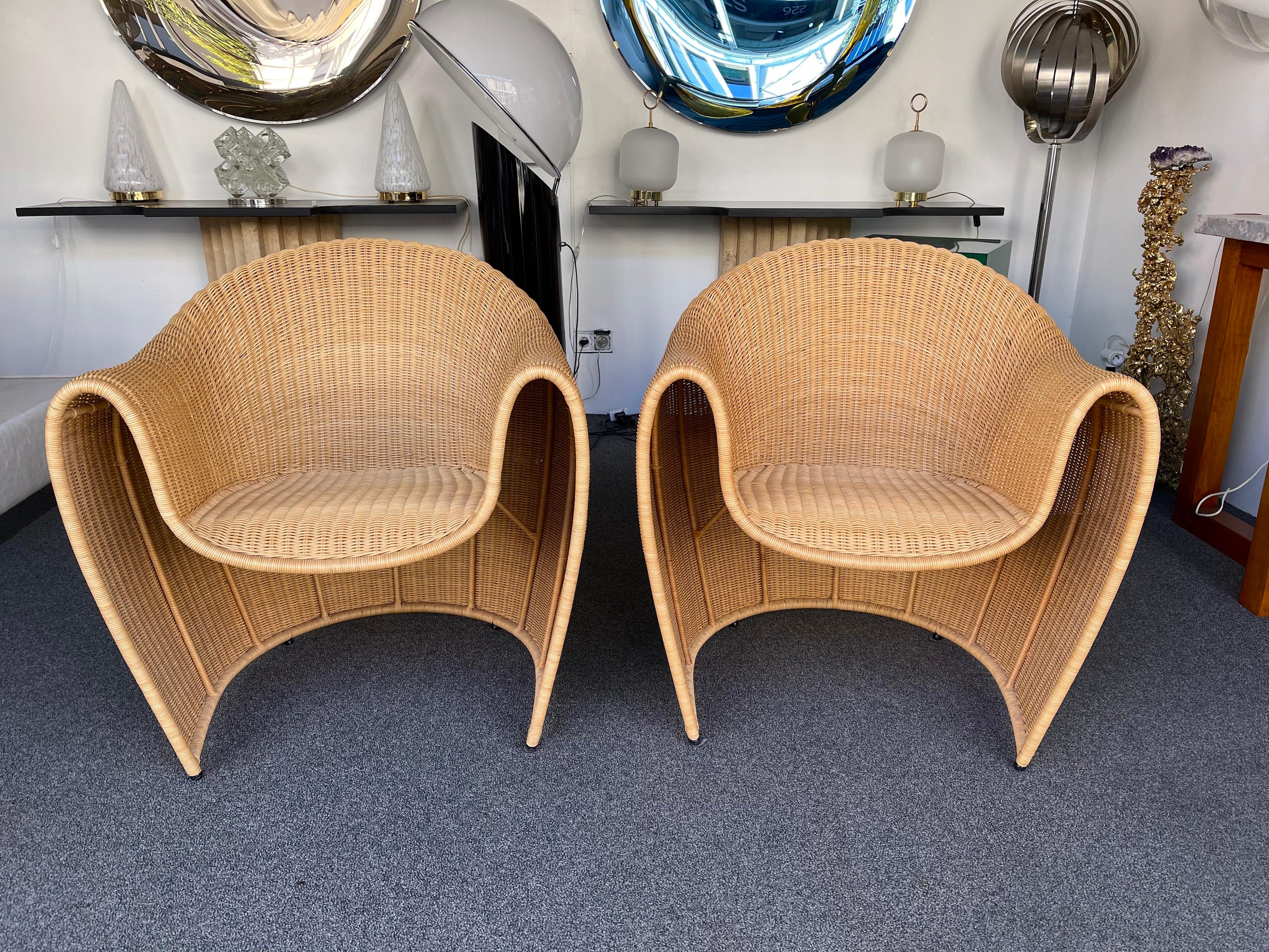 Pair of King Tubby Rattan Armchairs by Platt & Young for Driade, Italy, 1990s For Sale 3