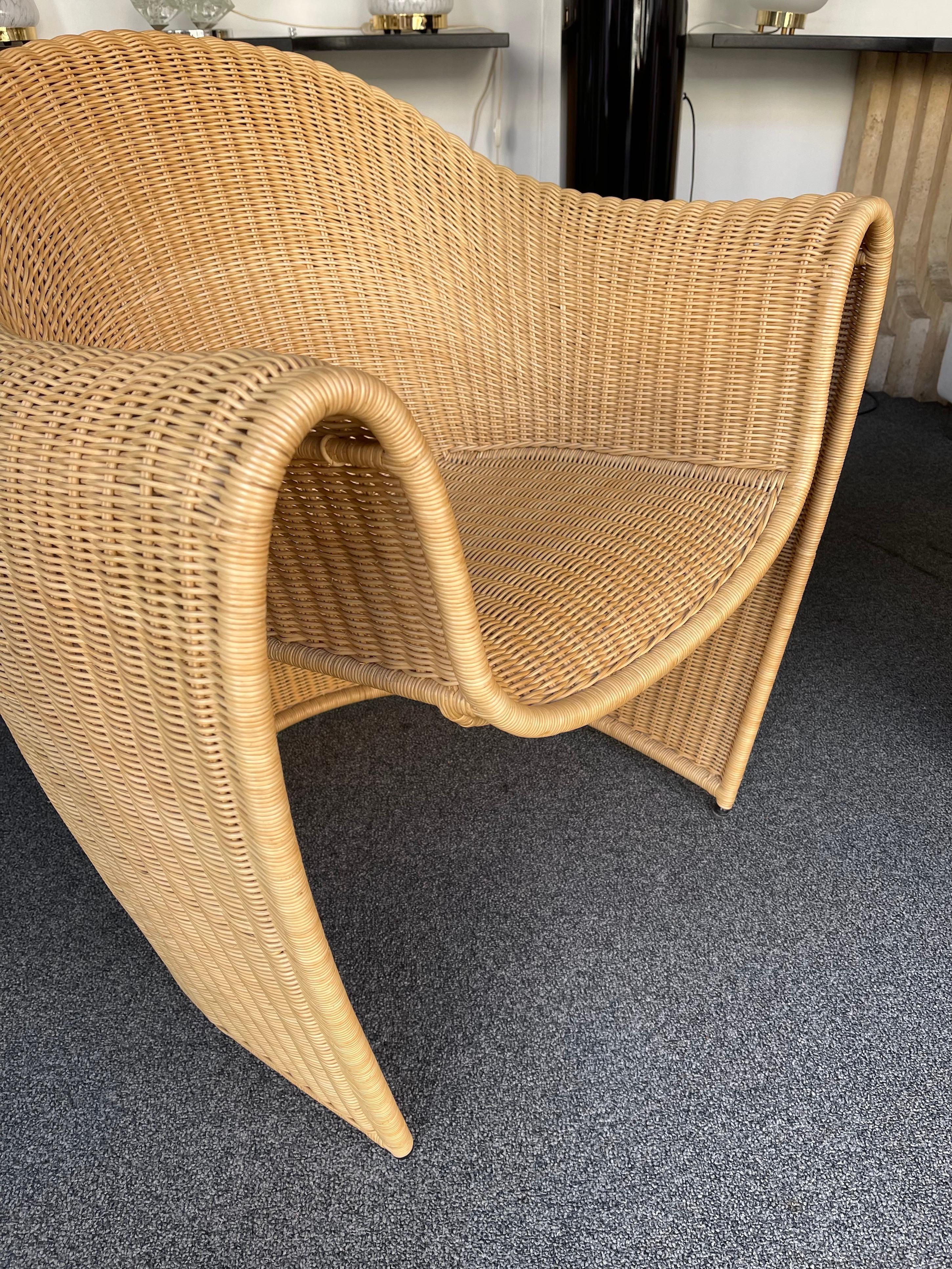 Mid-Century Modern Pair of King Tubby Rattan Armchairs by Platt & Young for Driade, Italy, 1990s For Sale