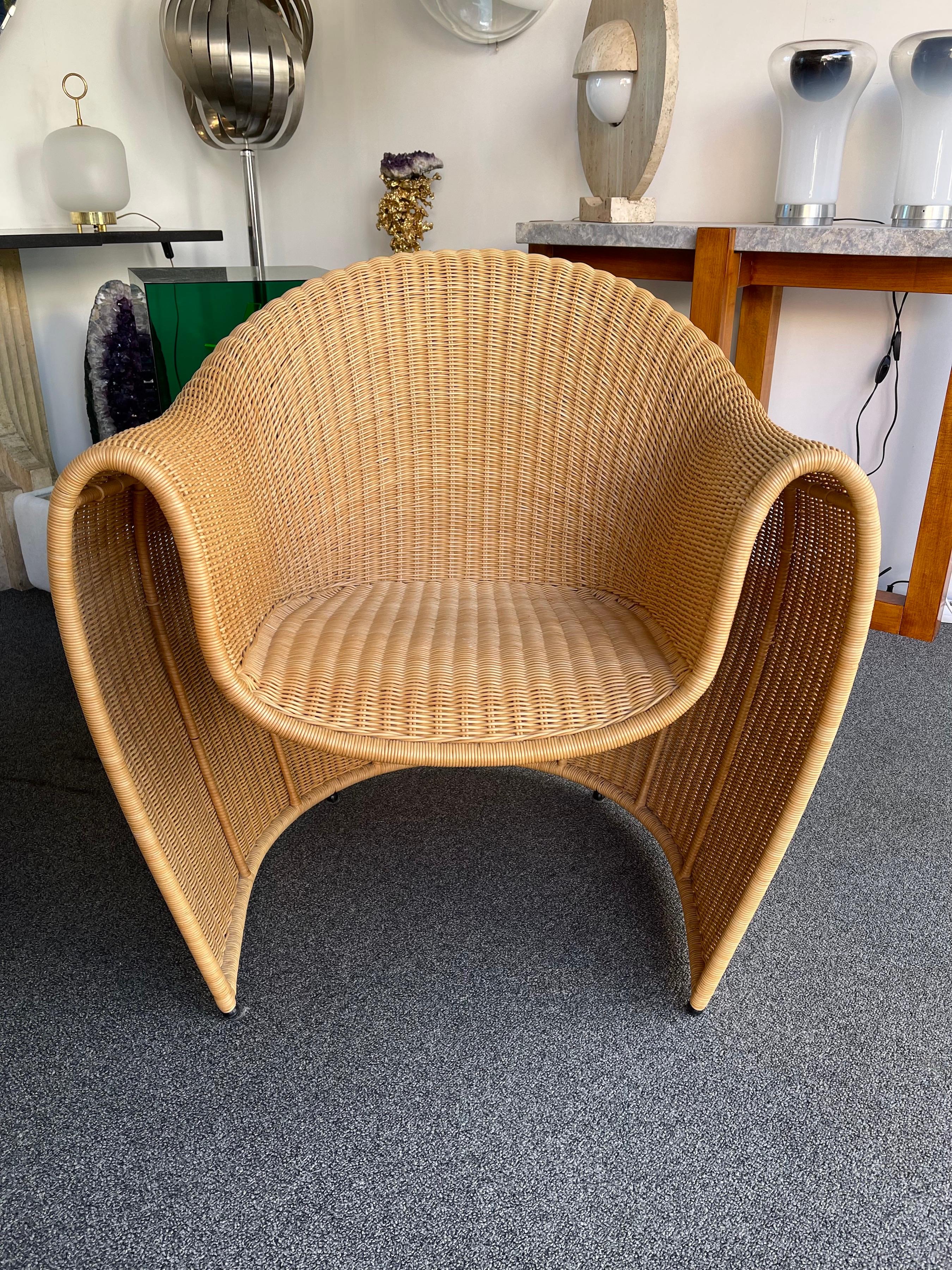 Pair of King Tubby Rattan Armchairs by Platt & Young for Driade, Italy, 1990s In Good Condition For Sale In SAINT-OUEN, FR