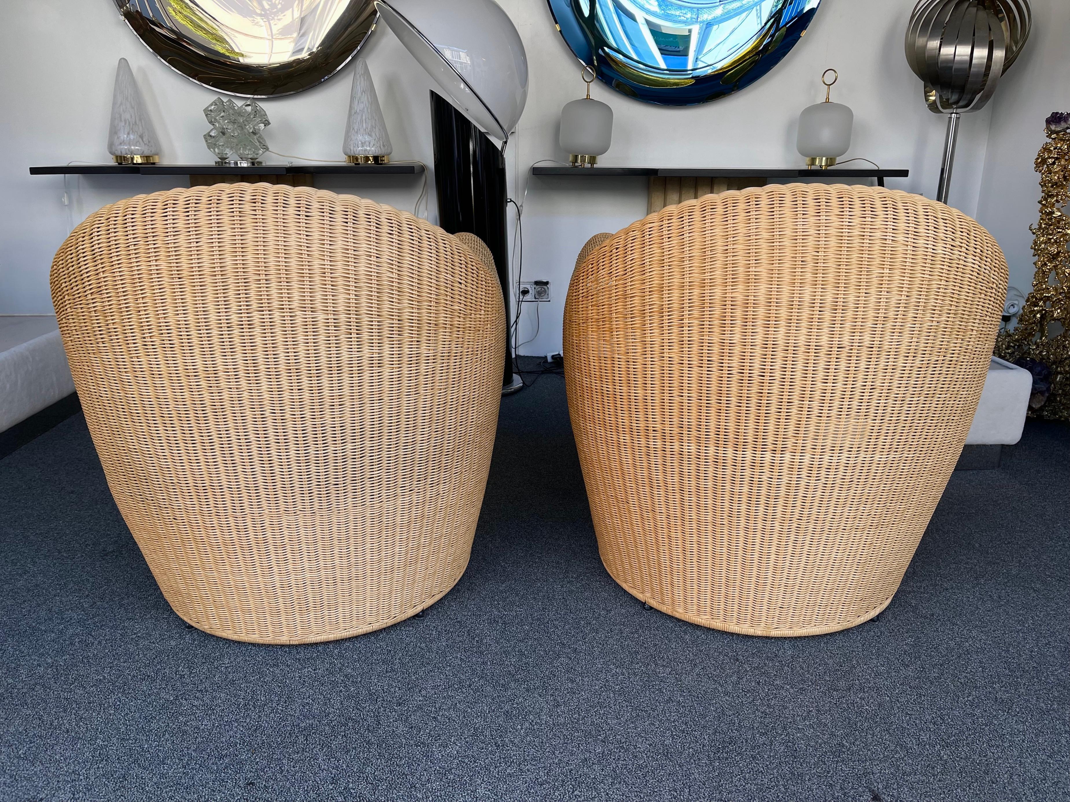Late 20th Century Pair of King Tubby Rattan Armchairs by Platt & Young for Driade, Italy, 1990s For Sale