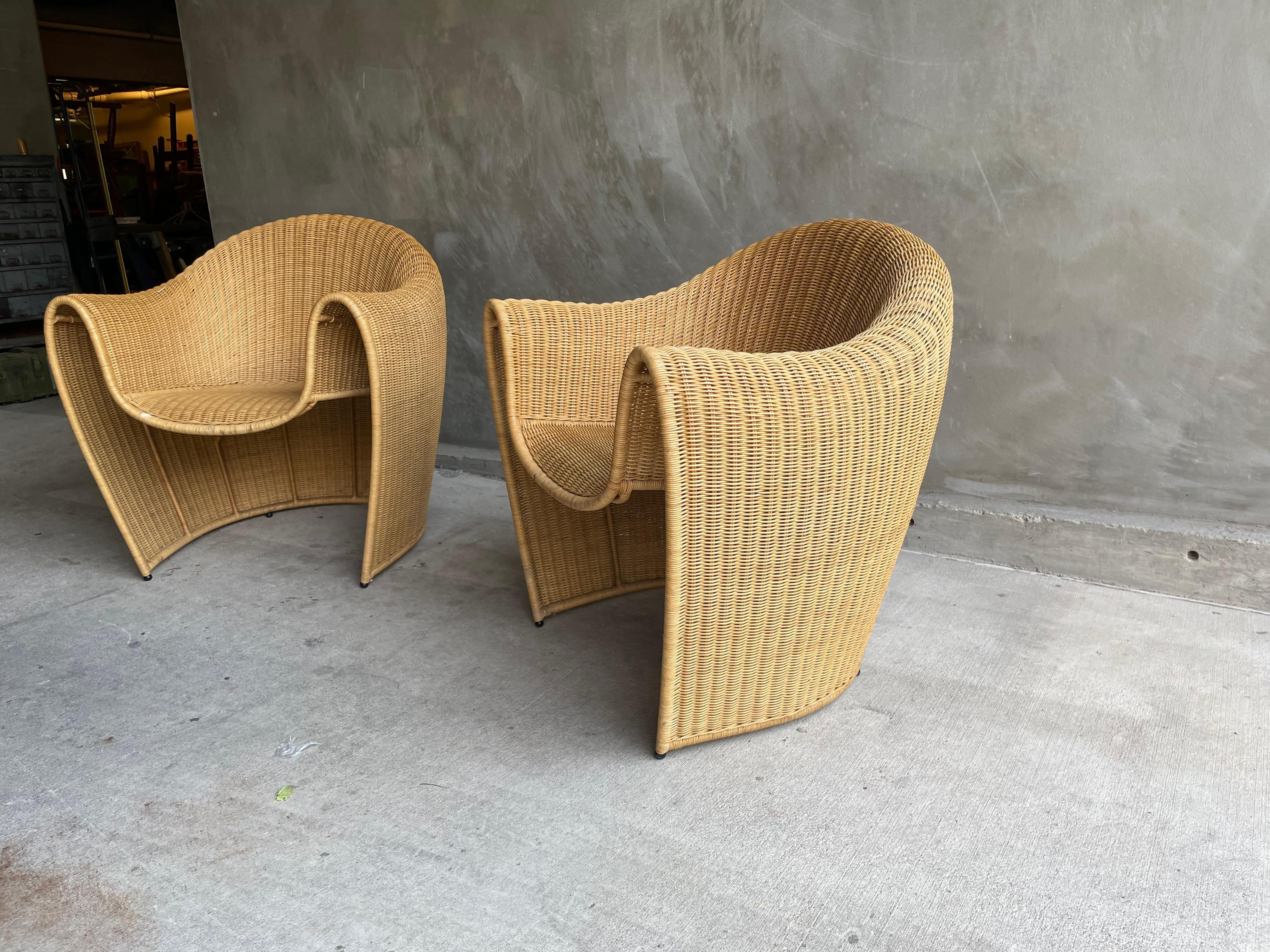 Italian Pair of King Tubby Wicker Chairs, Italy, 1990's