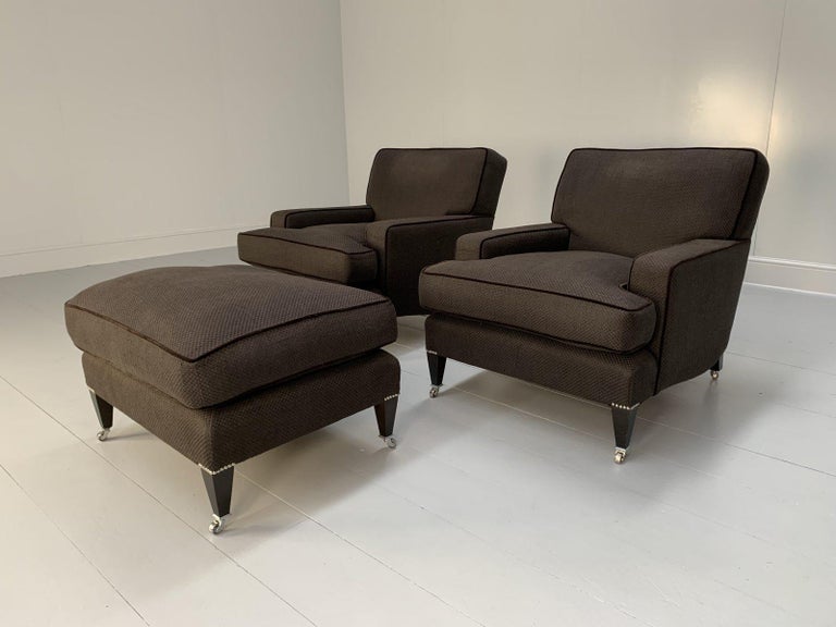 Pair of “Hudson” Armchairs and Footstool in Dark Grey Fabric