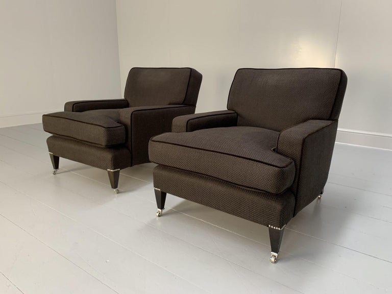 Pair of “Hudson” Armchairs and Footstool in Dark Grey Fabric