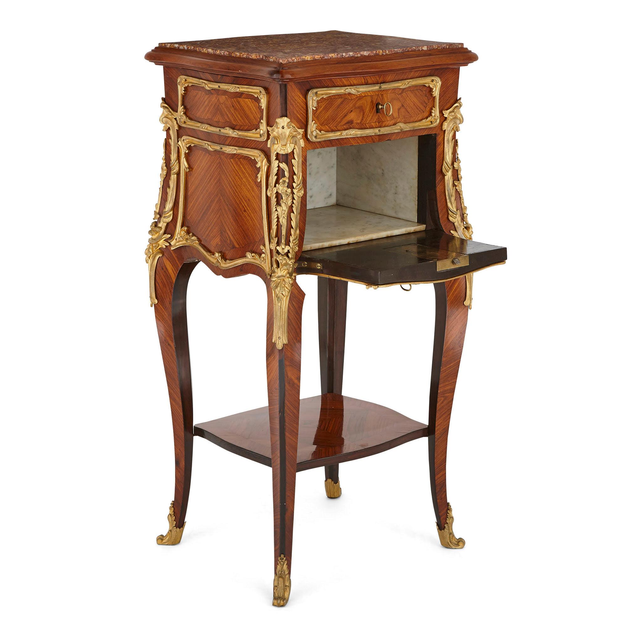 Louis XV Pair of Wood and Gilt Bronze Bedside Cabinets