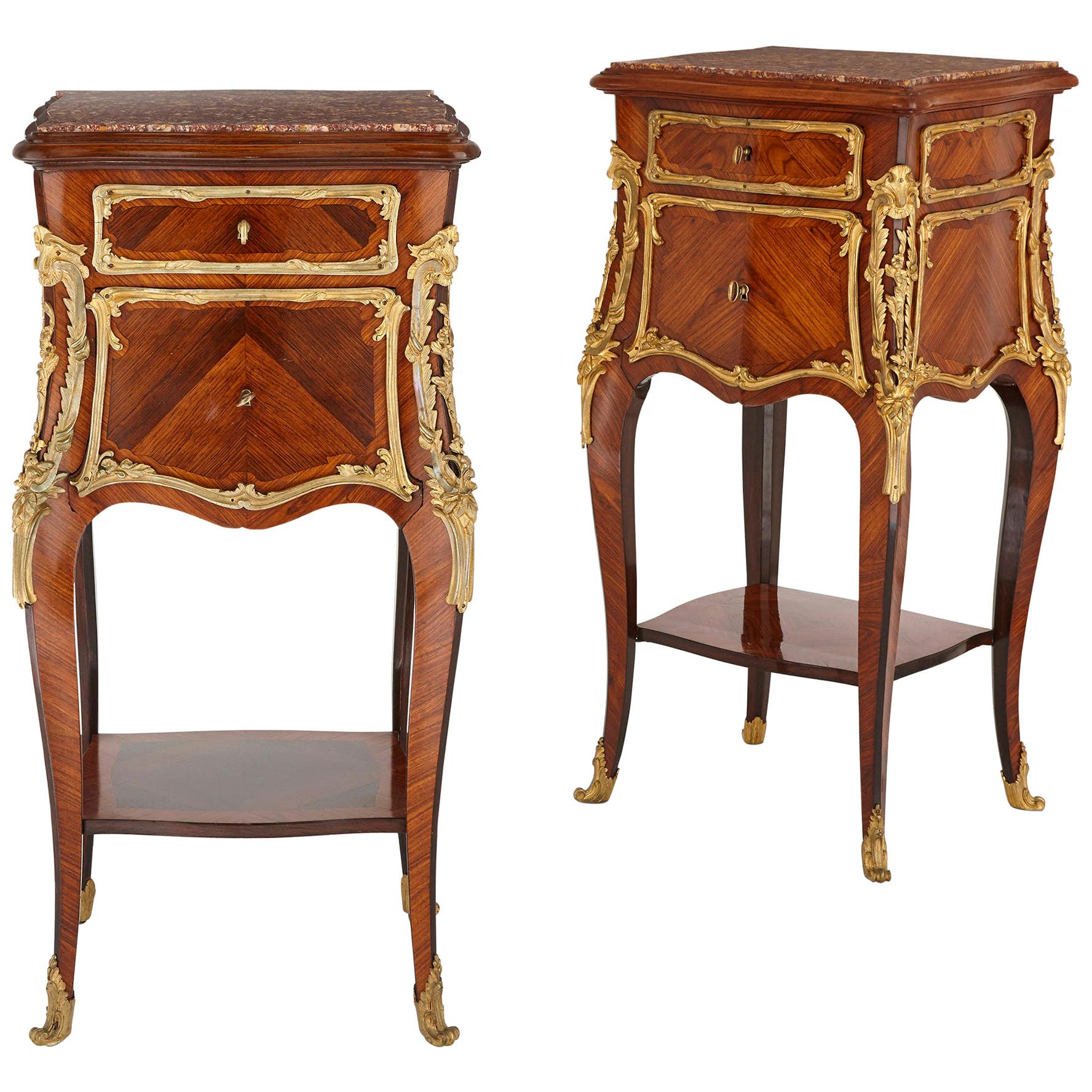 Pair of Wood and Gilt Bronze Bedside Cabinets