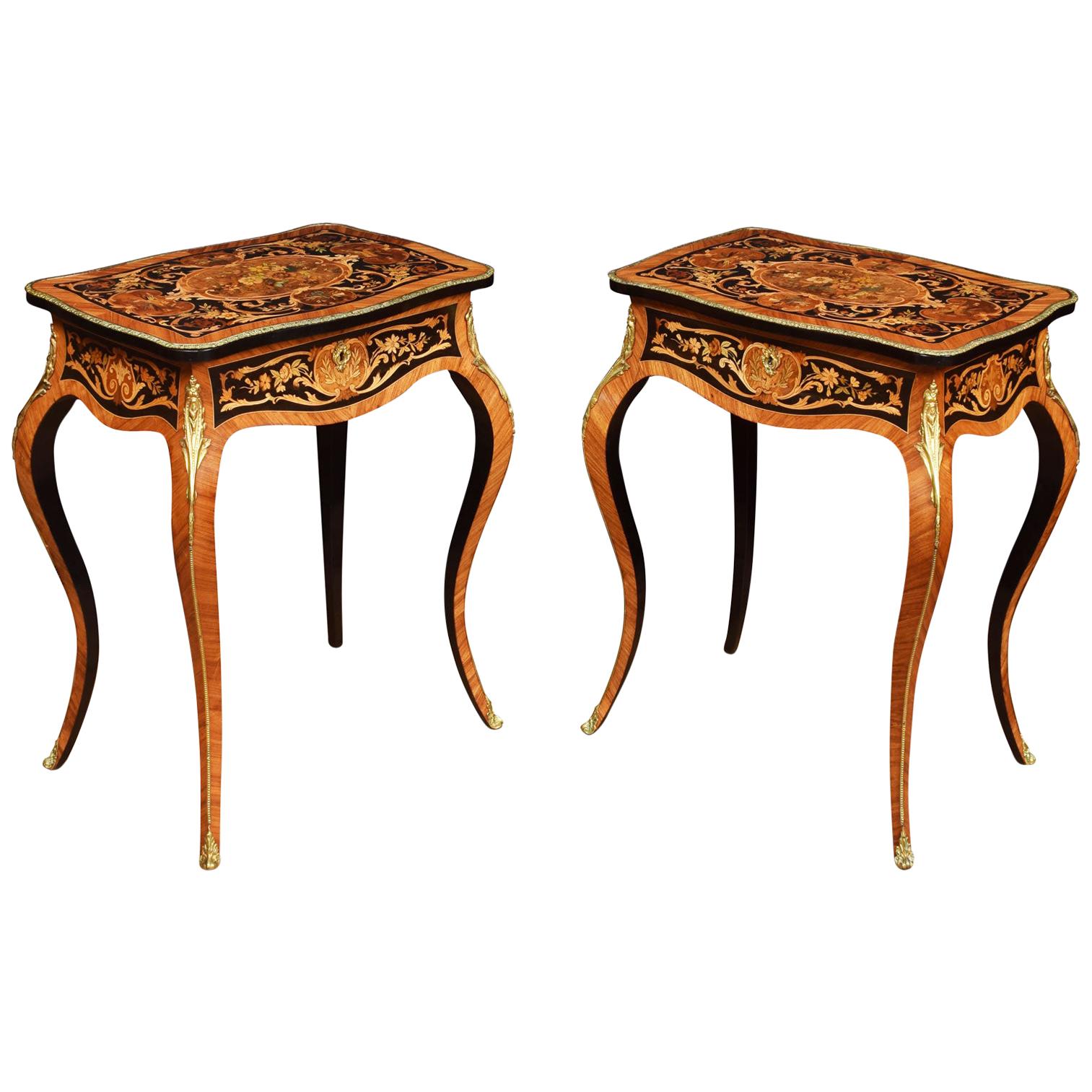 Pair of Kingwood and Marquetry Inlaid Side Tables