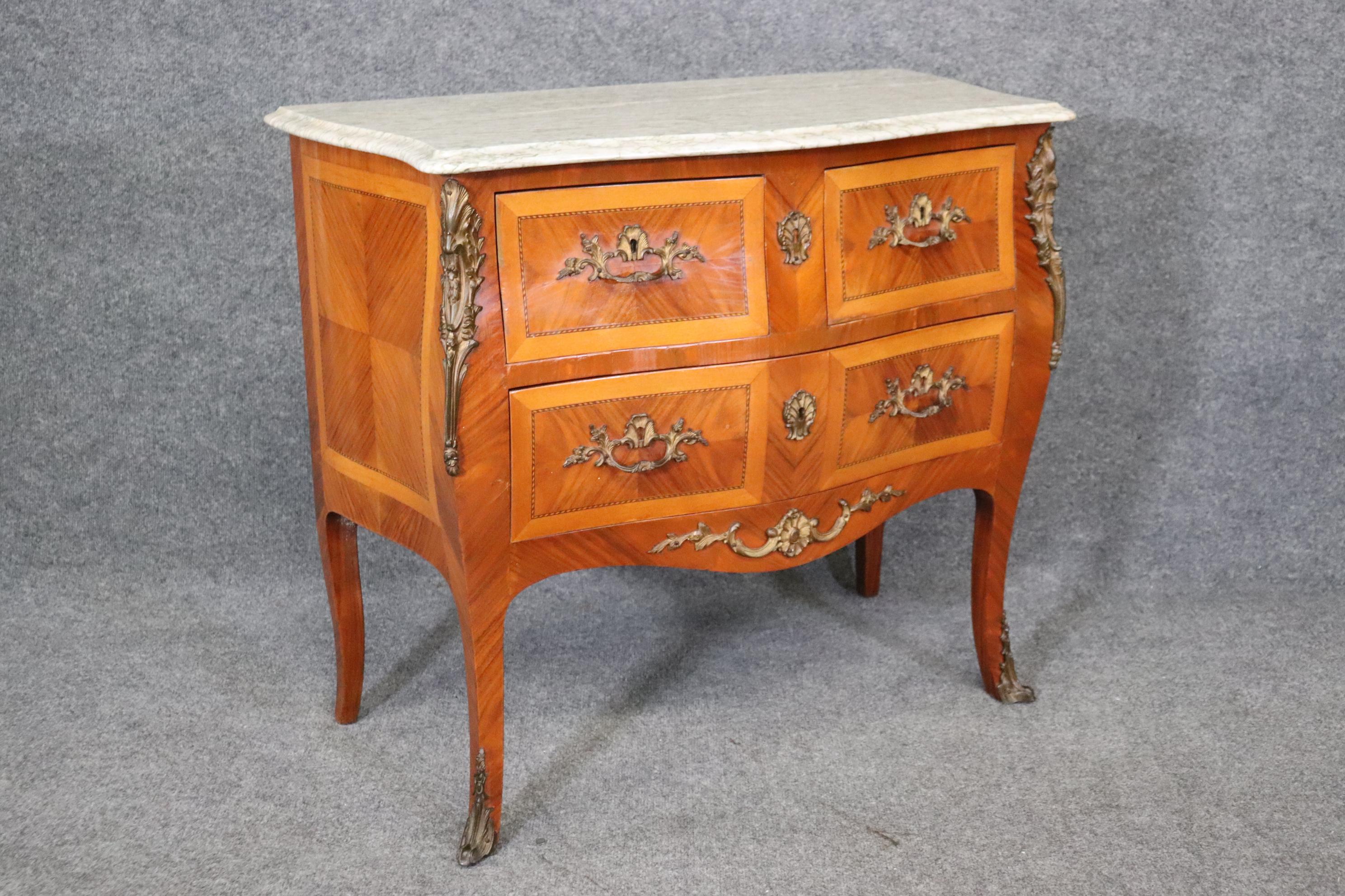 Pair of Kingwood and satinwood Marble Top French Louis XV Commodes  For Sale 5
