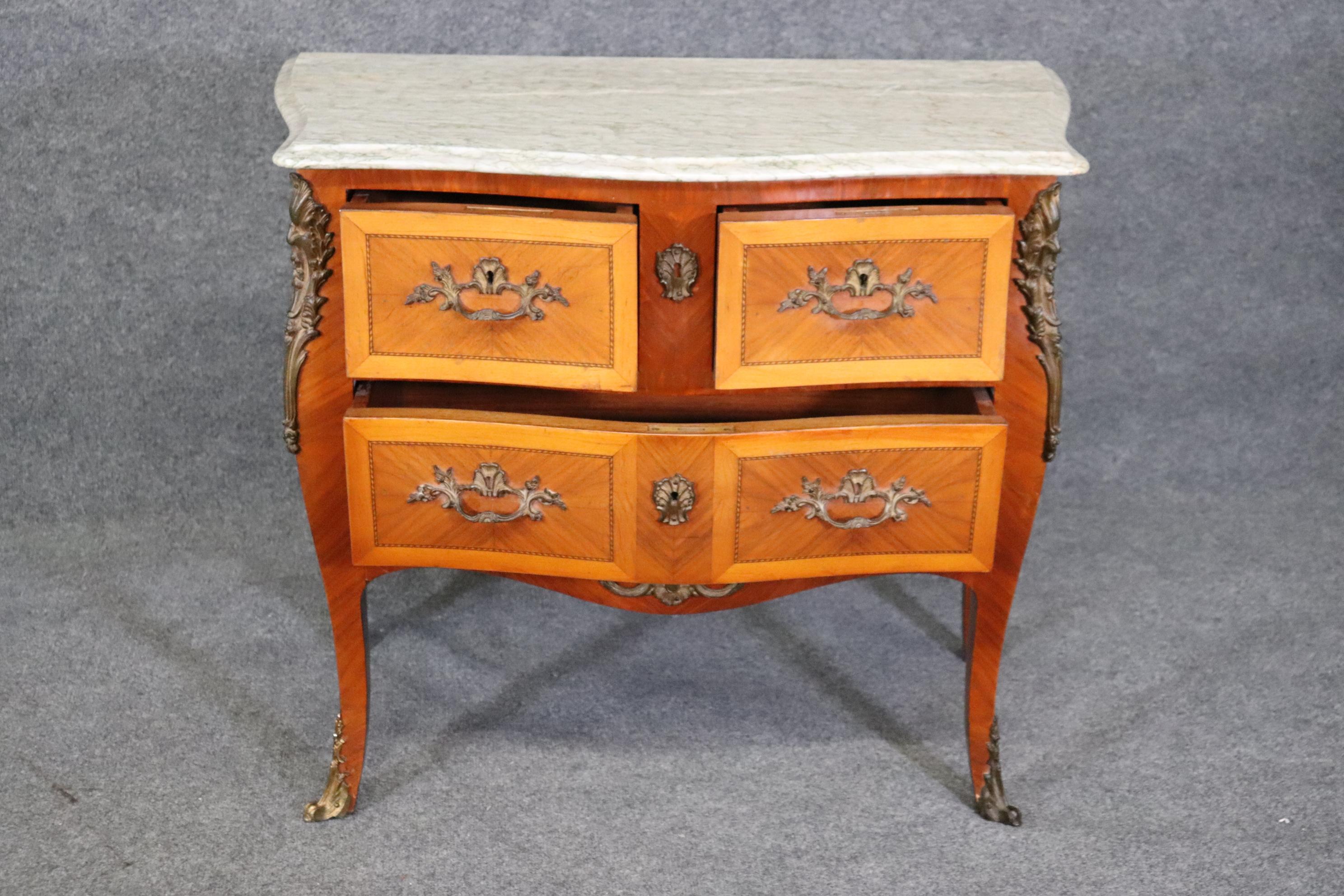 Pair of Kingwood and satinwood Marble Top French Louis XV Commodes  For Sale 13