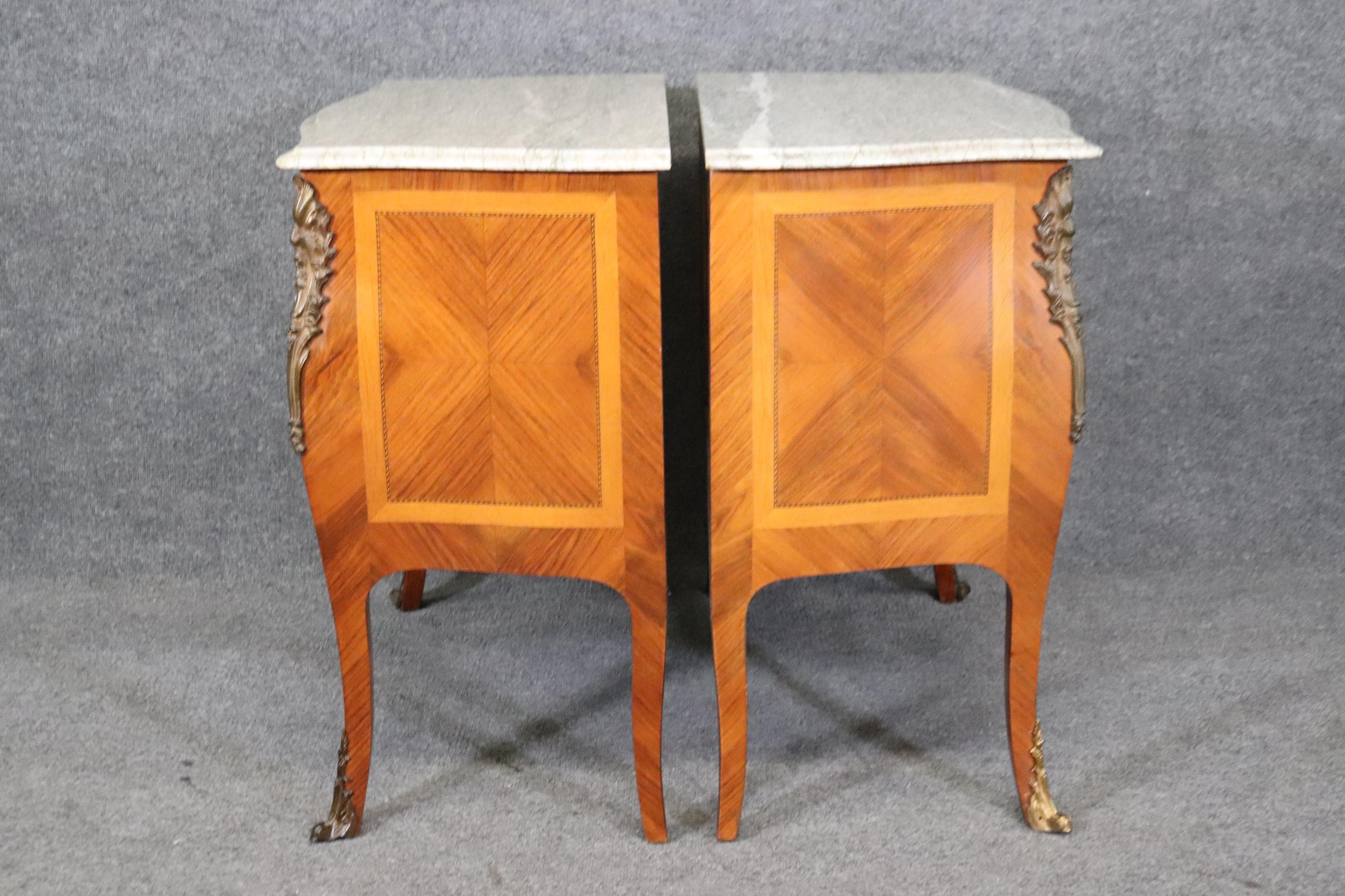 Walnut Pair of Kingwood and satinwood Marble Top French Louis XV Commodes  For Sale