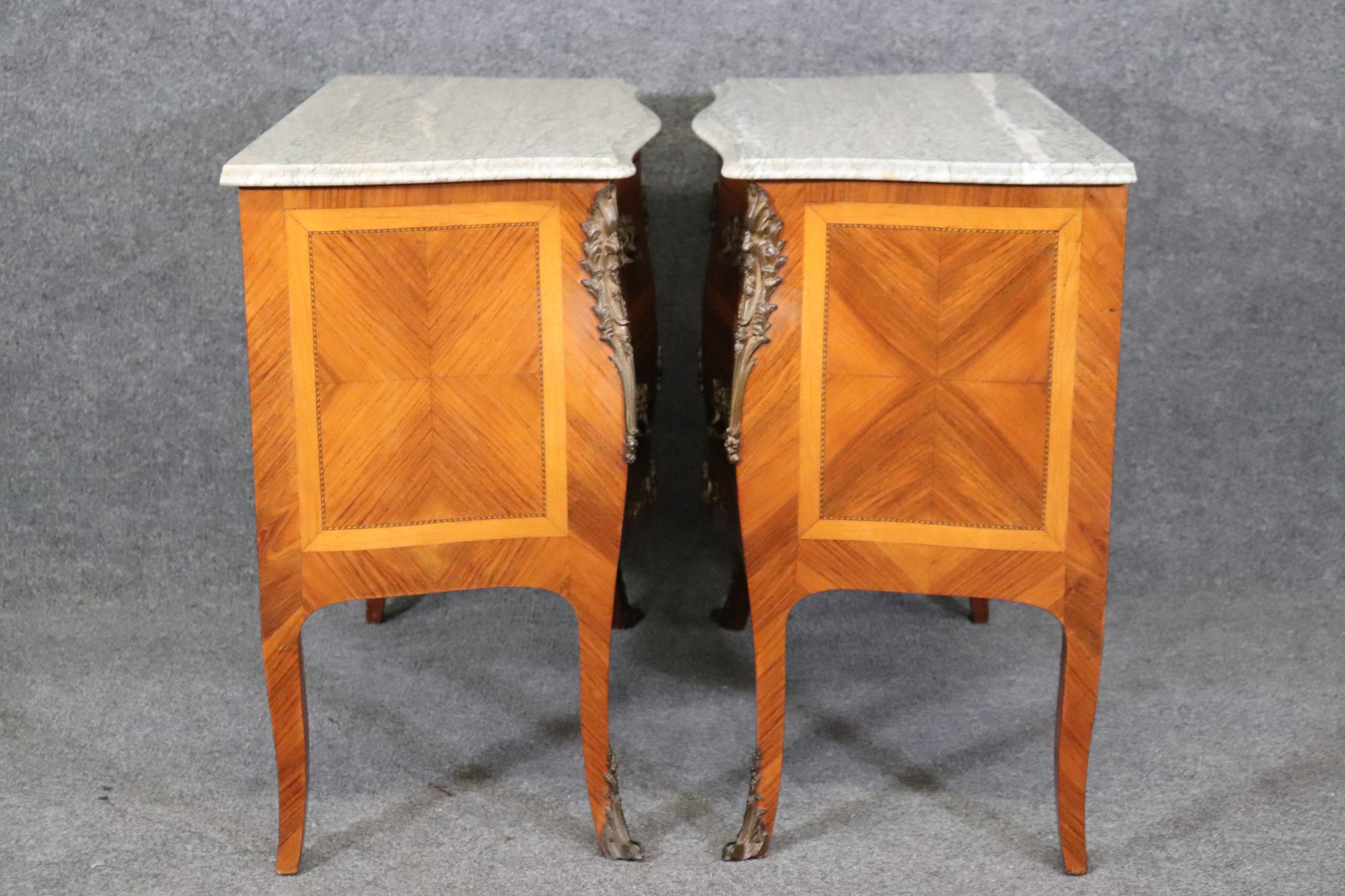 Pair of Kingwood and satinwood Marble Top French Louis XV Commodes  For Sale 1