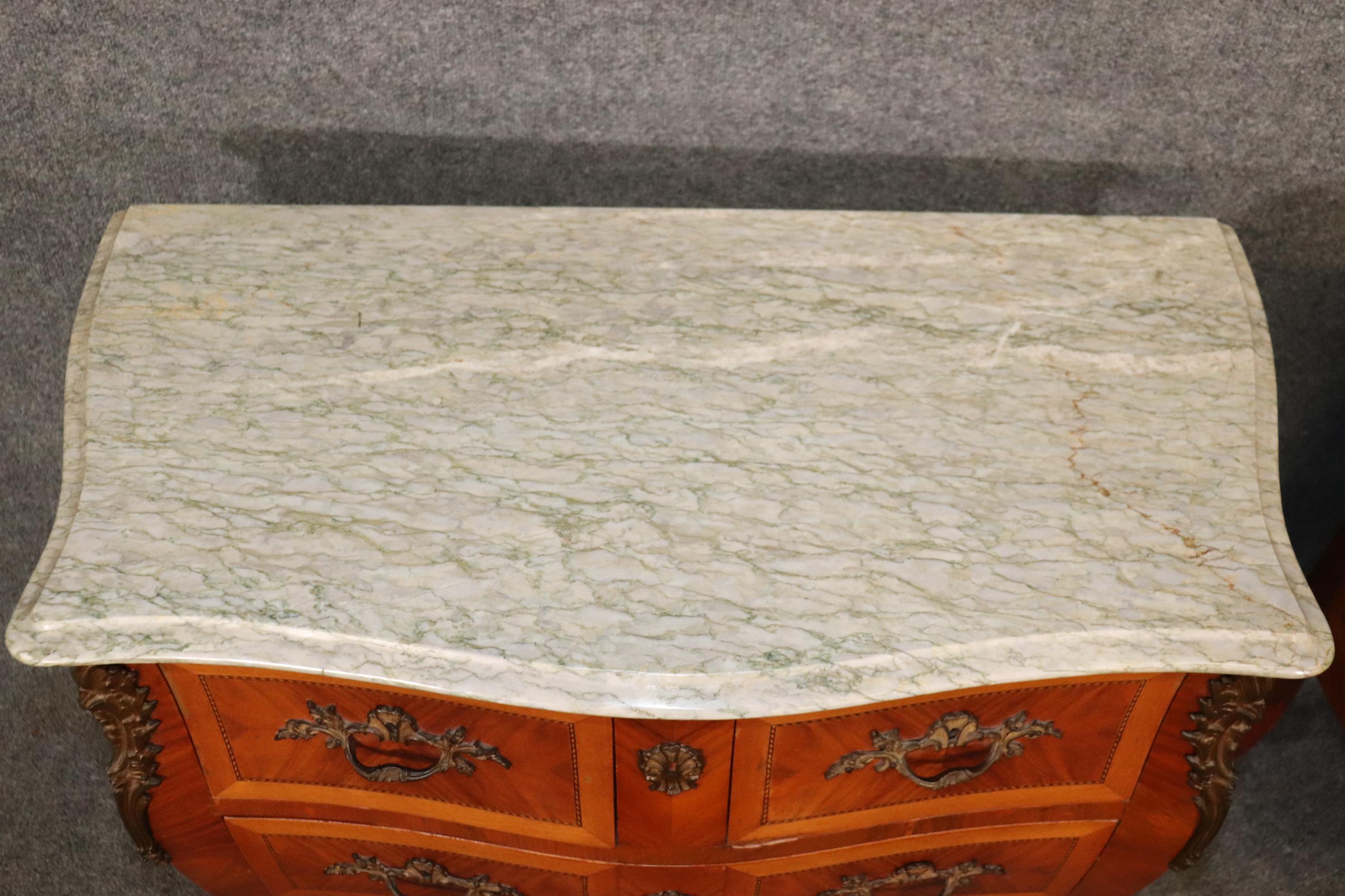 Pair of Kingwood and satinwood Marble Top French Louis XV Commodes  For Sale 4